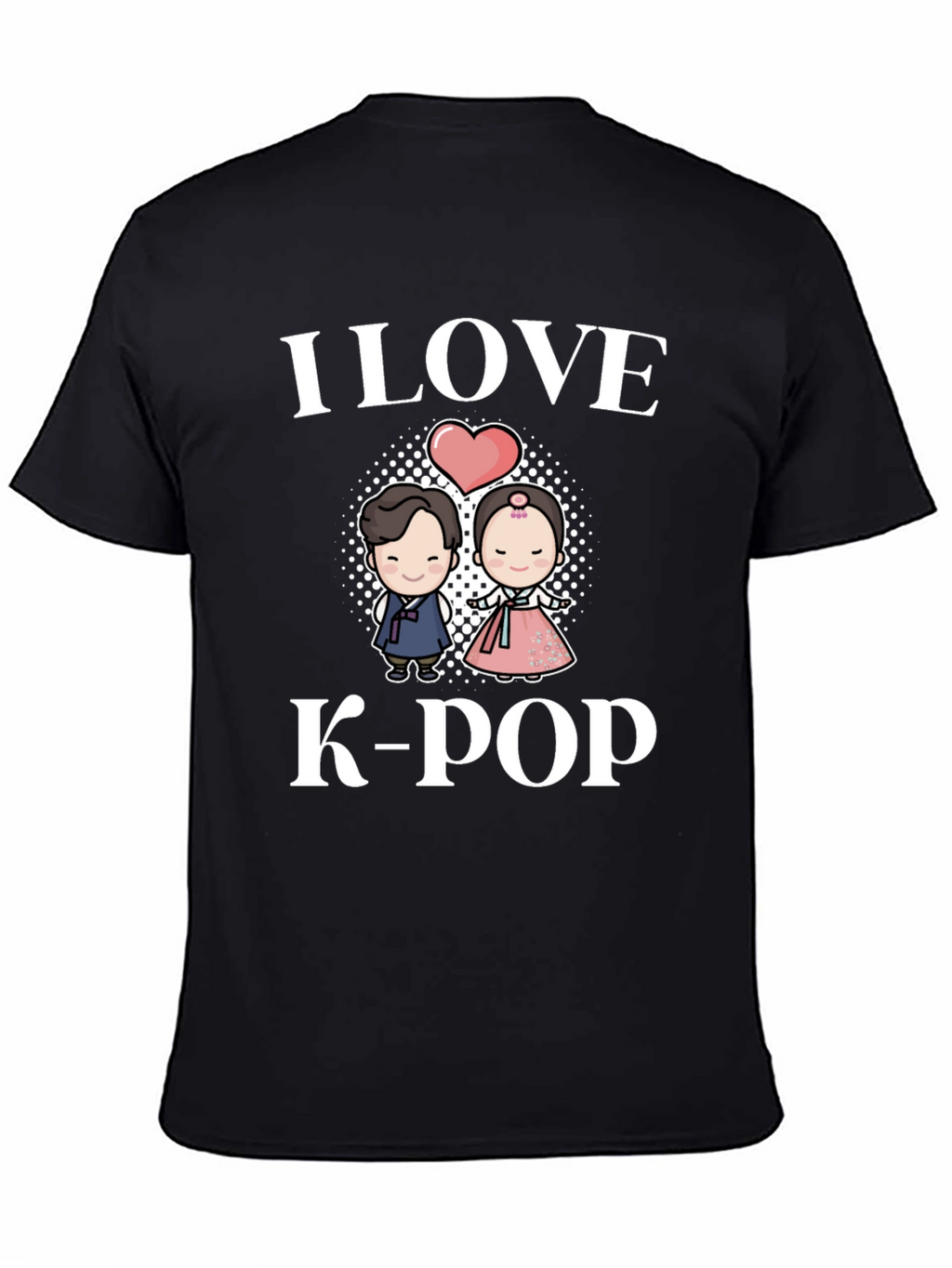 I Love K-Pop T-Shirt Couple Hanbok Design Black Tee