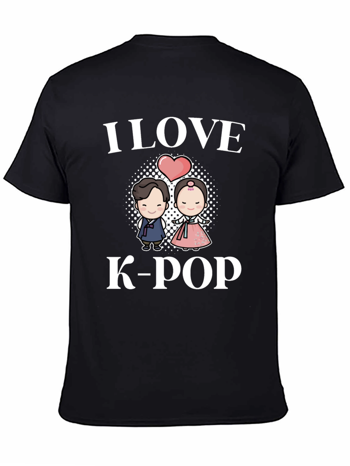 I Love K-Pop T-Shirt Couple Hanbok Design Black Tee