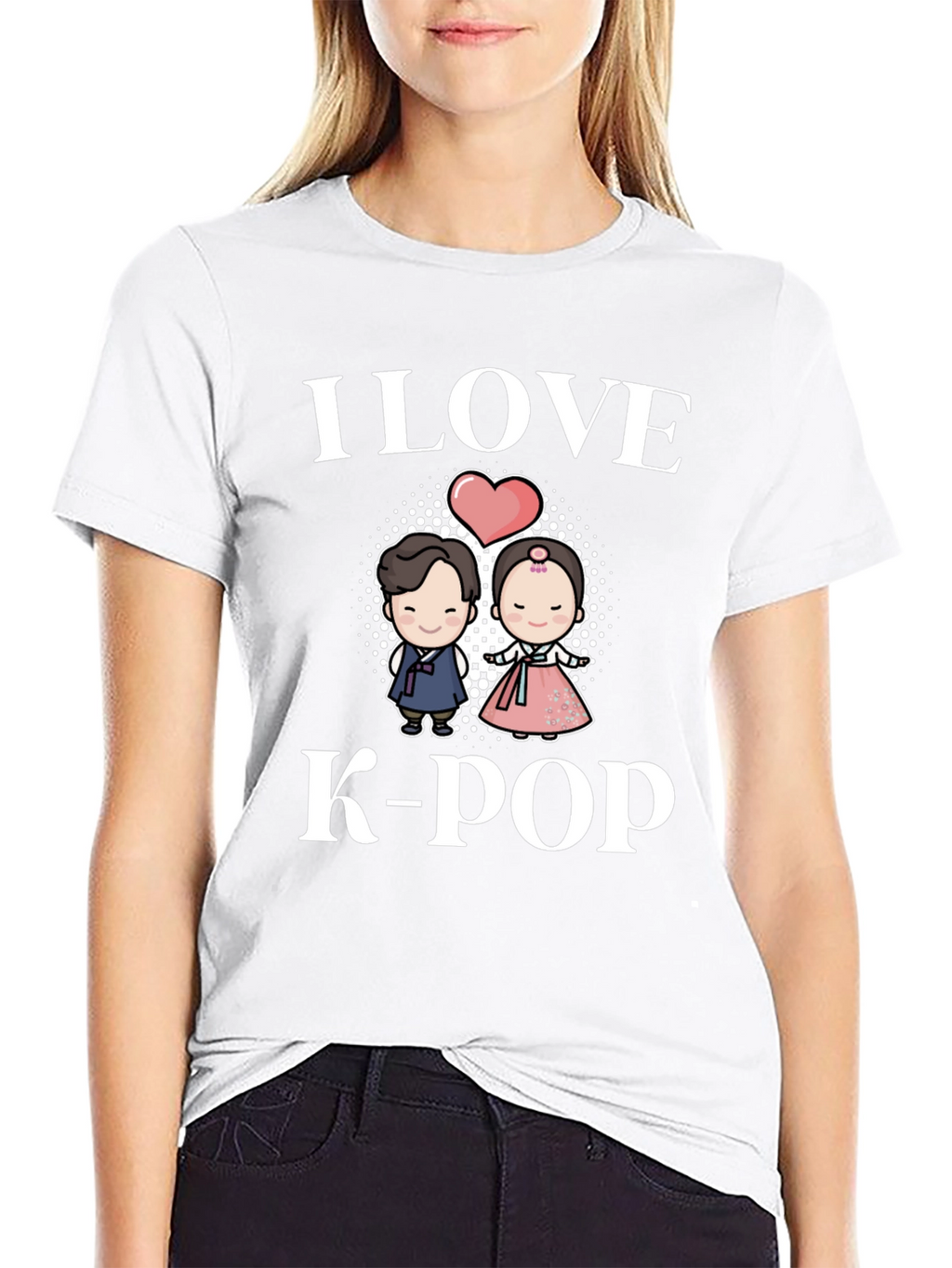 I Love K-Pop T-Shirt Couple Hanbok Design Black Tee