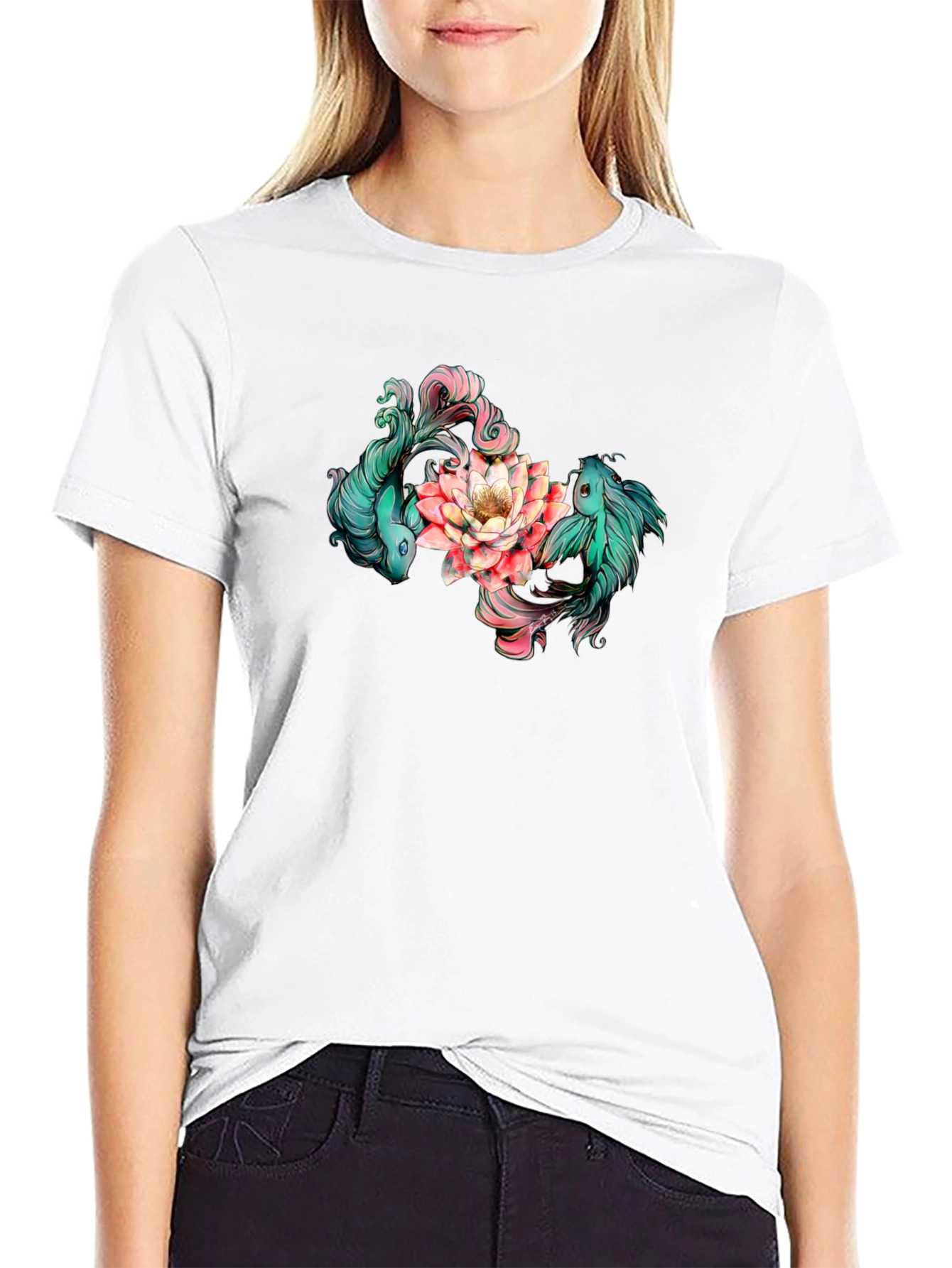 Koi Fish and Lotus Flower Graphic T-Shirt