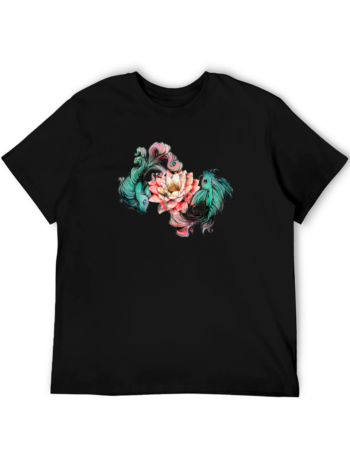 Koi Fish and Lotus Flower Graphic T-Shirt
