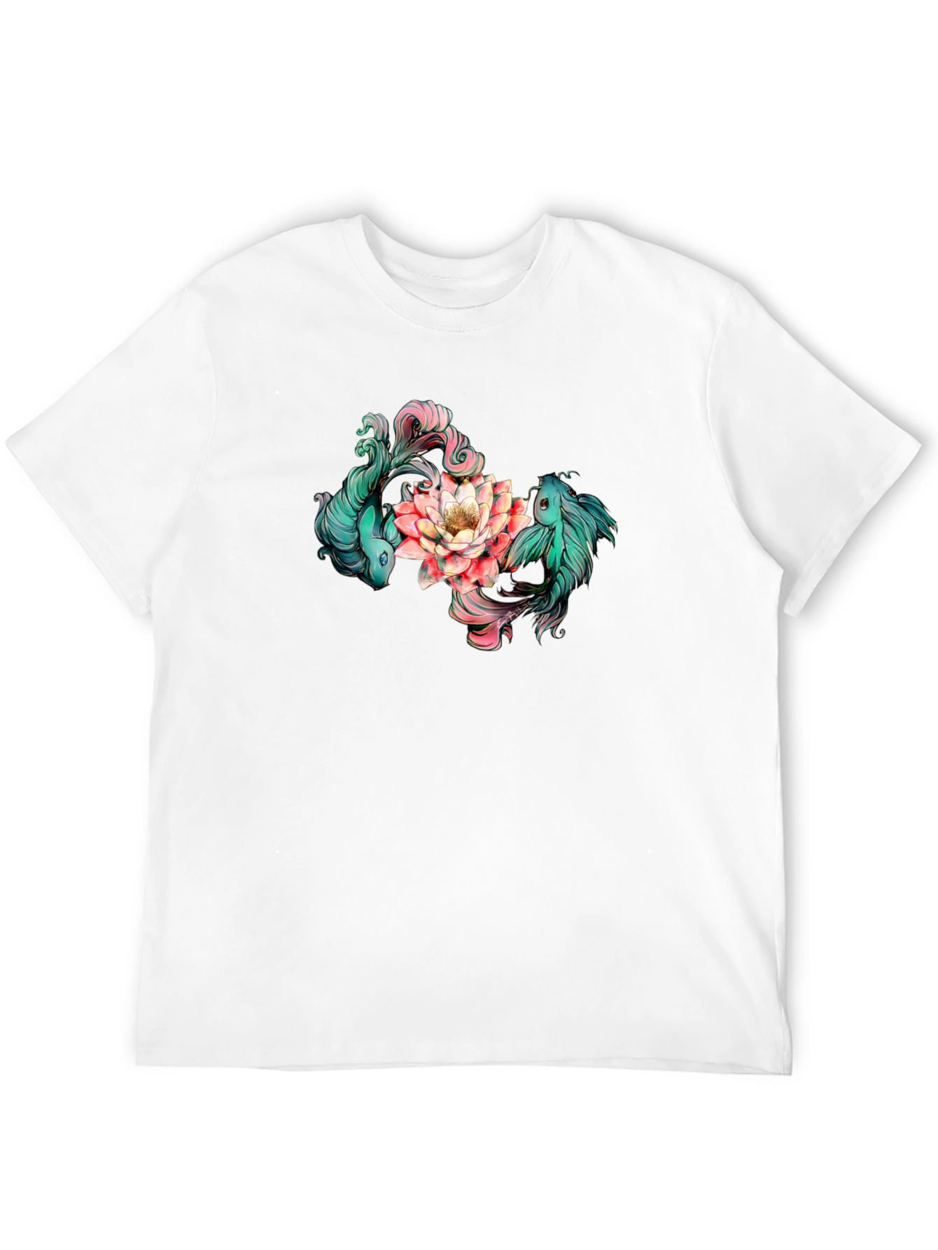 Koi Fish and Lotus Flower Graphic T-Shirt