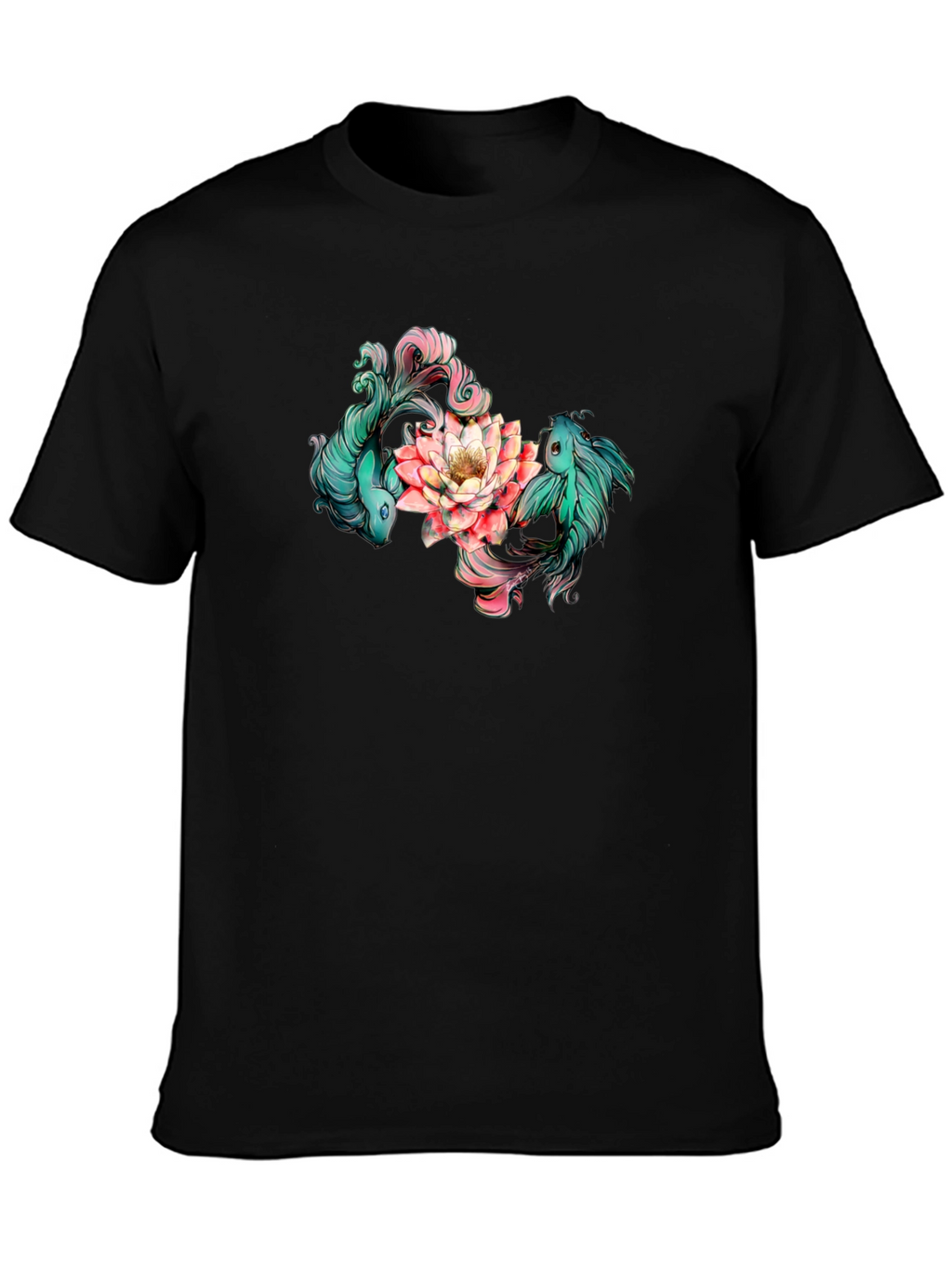 Koi Fish and Lotus Flower Graphic T-Shirt