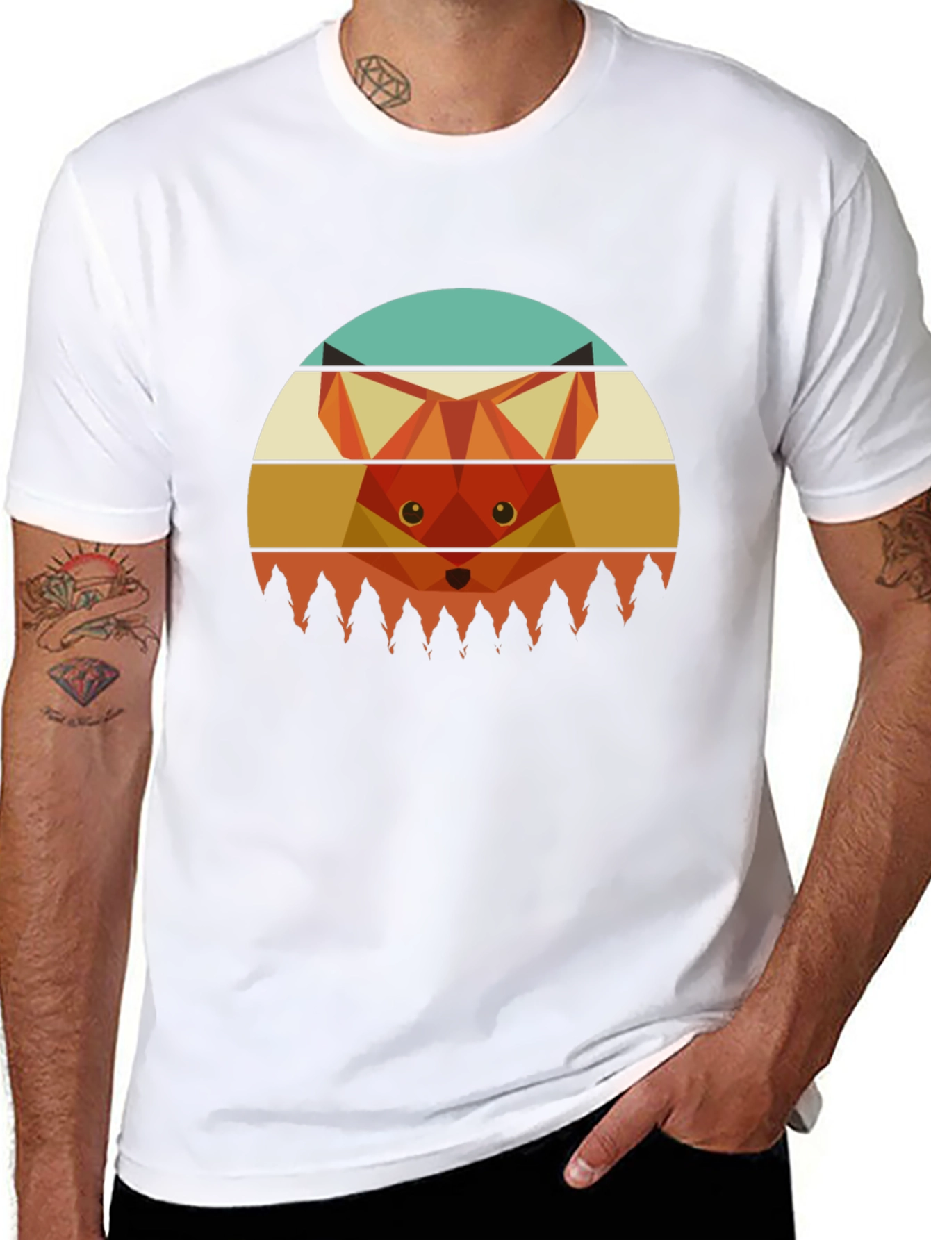 Geometric Fox Graphic Tee - Unisex Crew Neck T-Shirt