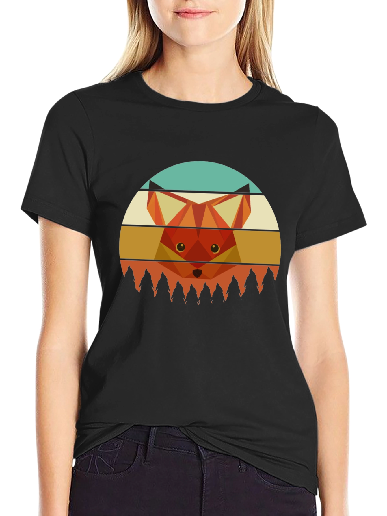 Geometric Fox Graphic Tee - Unisex Crew Neck T-Shirt