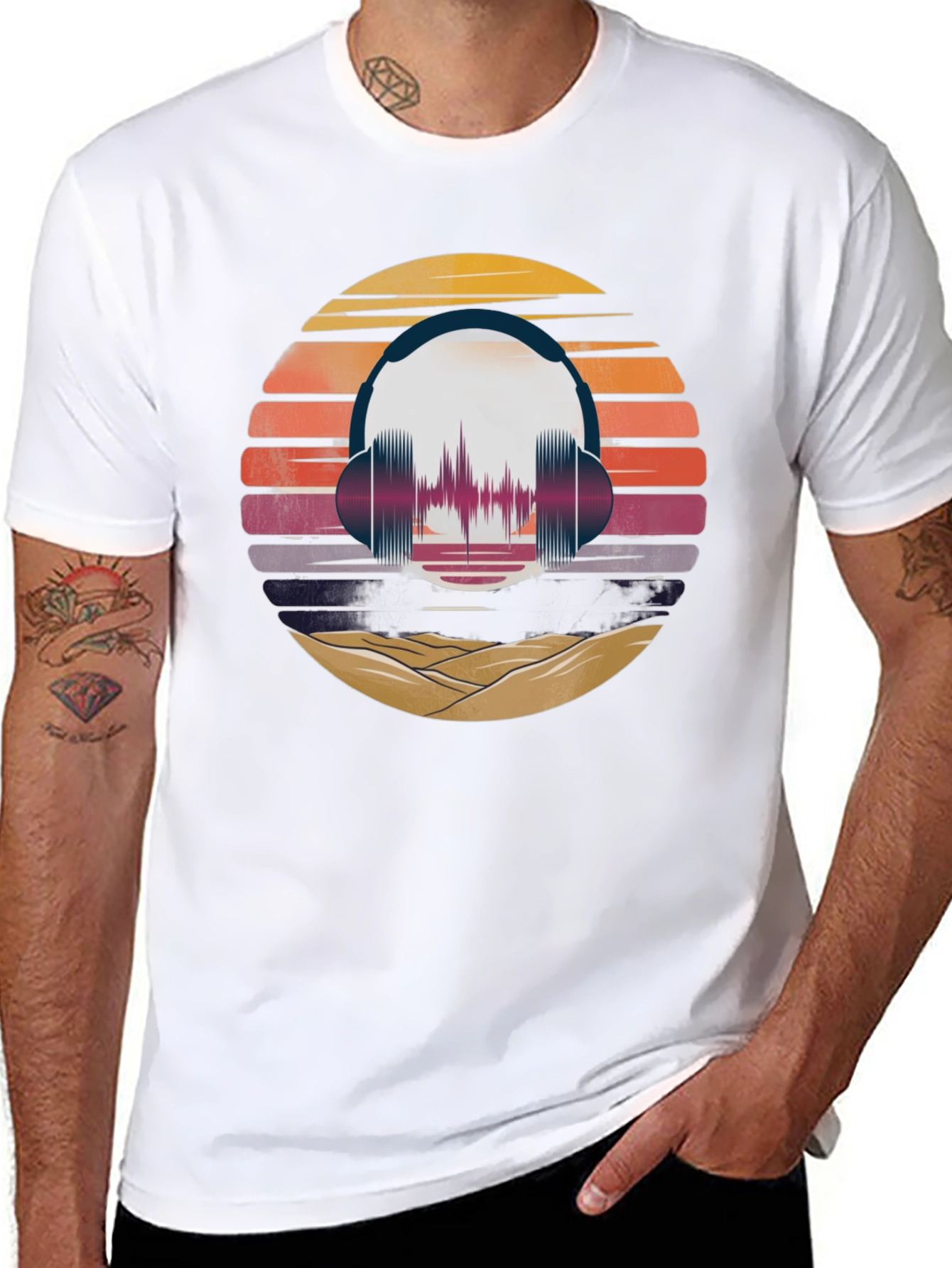 Retro Sunset Headphone Graphic Tee