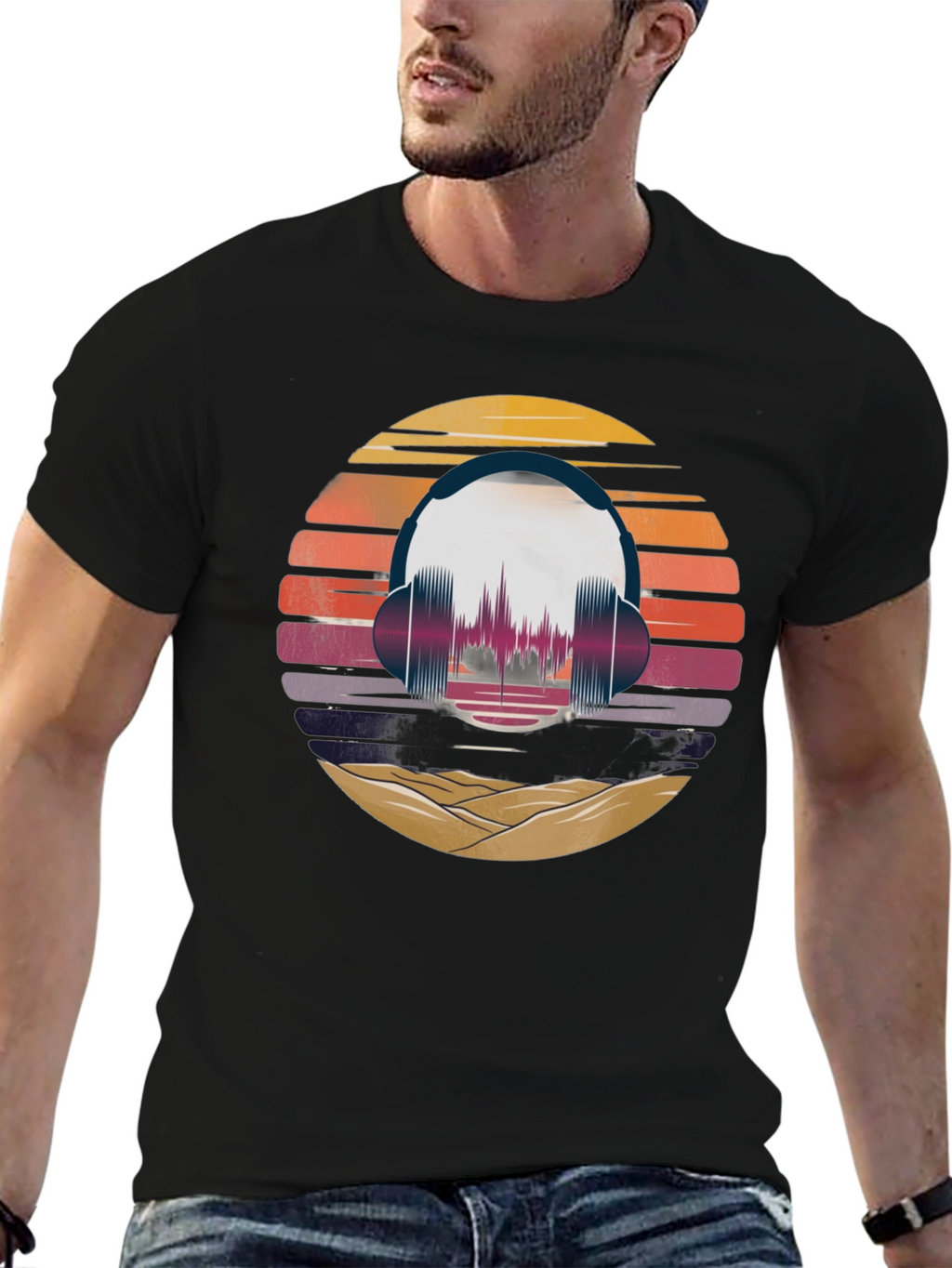 Retro Sunset Headphone Graphic Tee