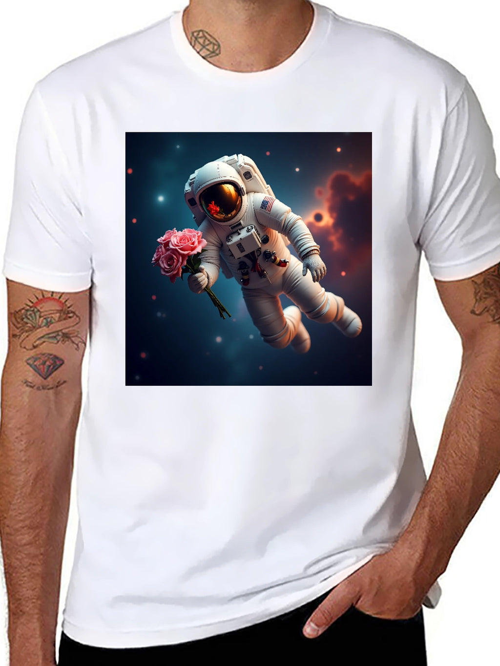 Astronaut with Roses Graphic T-Shirt