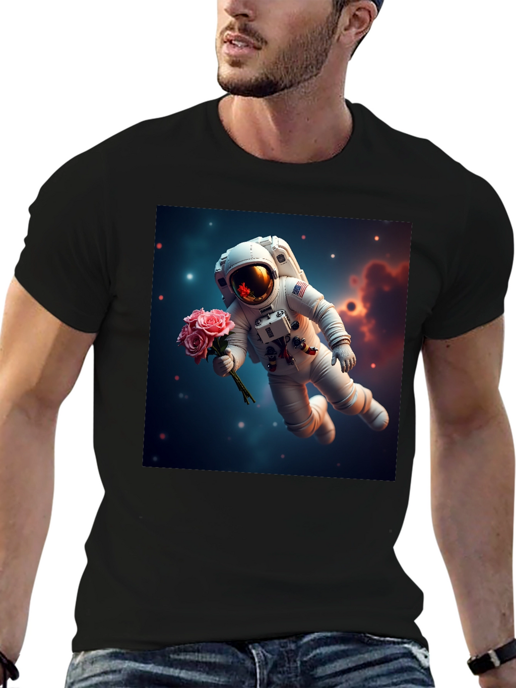 Astronaut with Roses Graphic T-Shirt