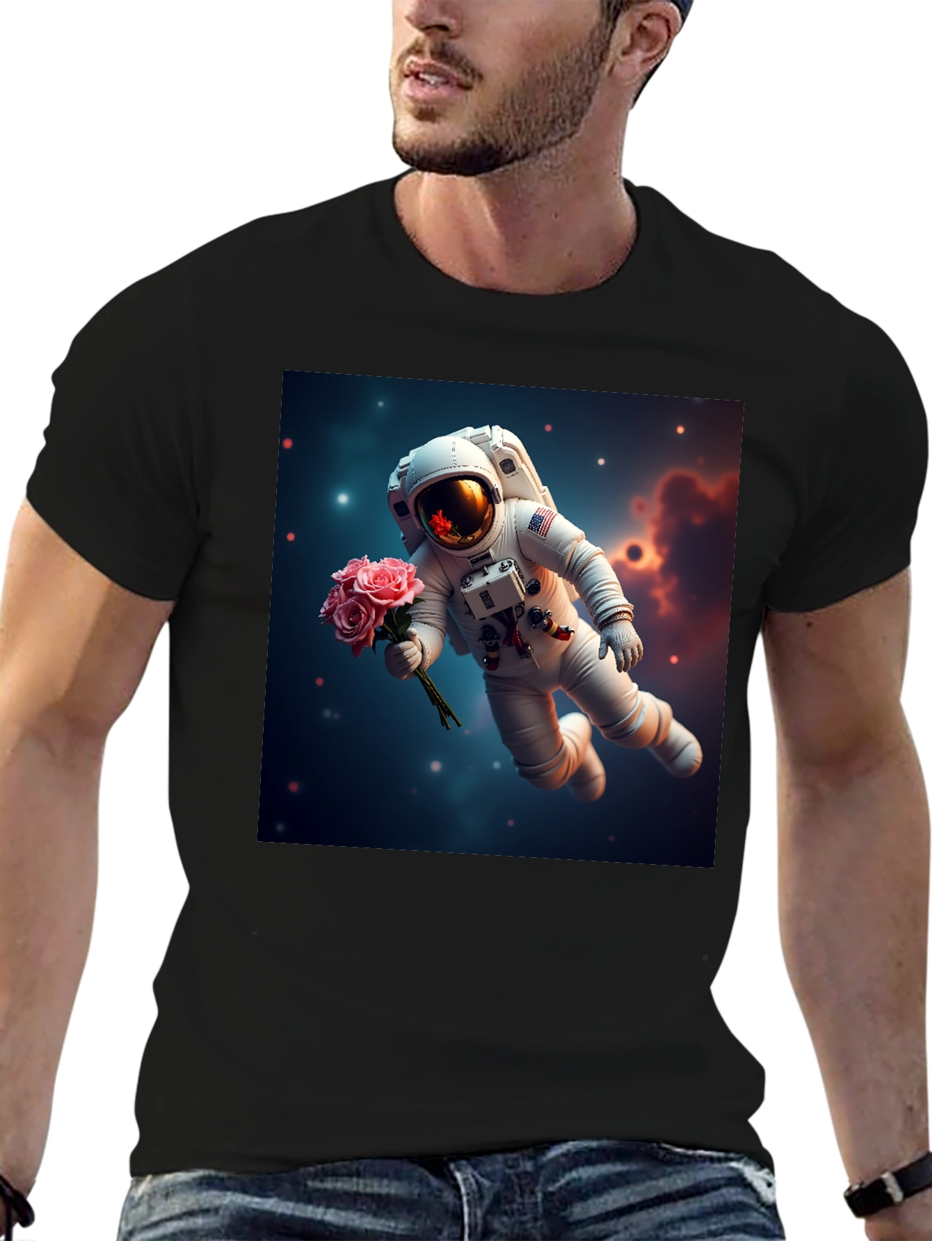 Astronaut with Roses Graphic T-Shirt