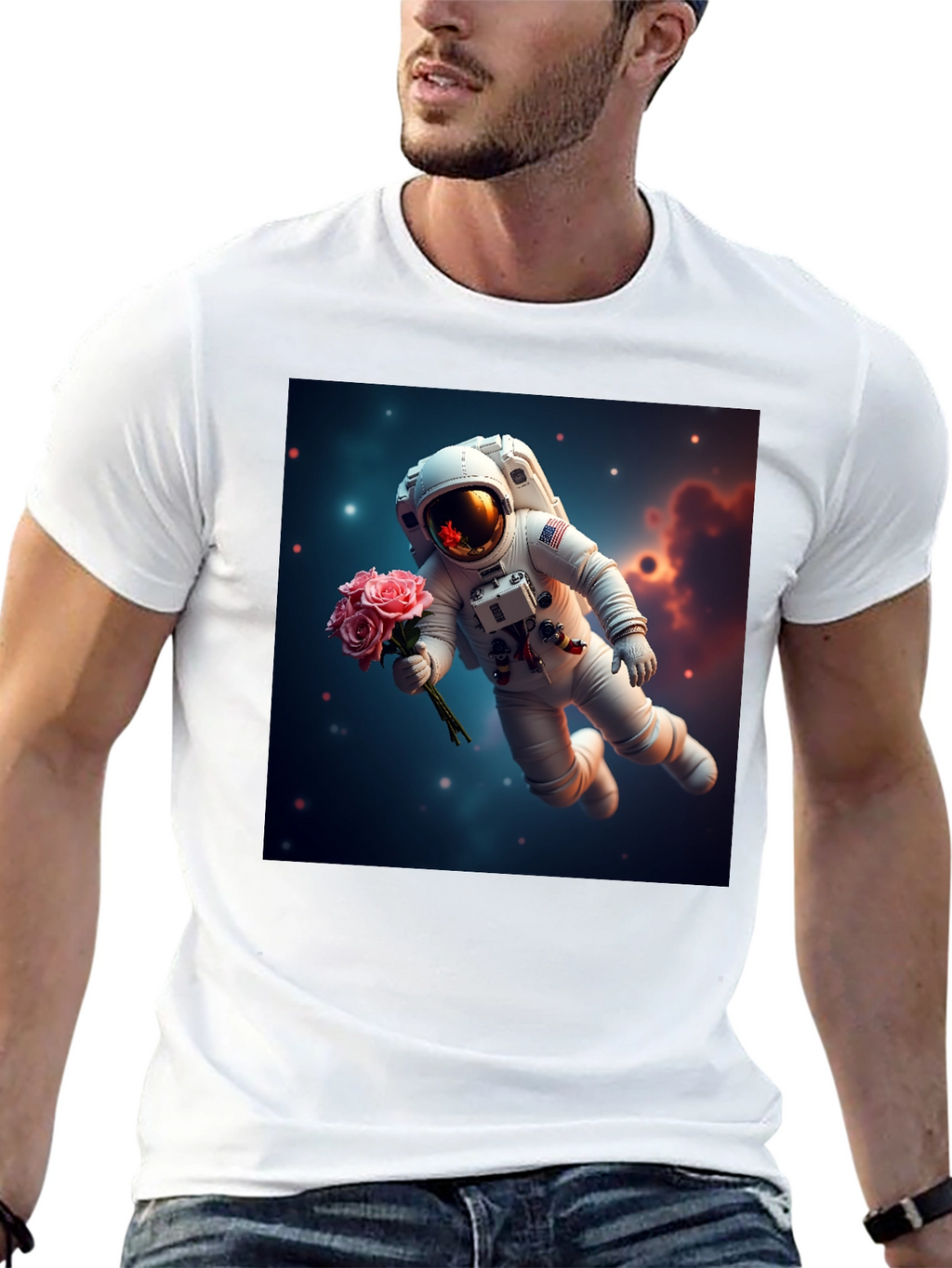Astronaut with Roses Graphic T-Shirt