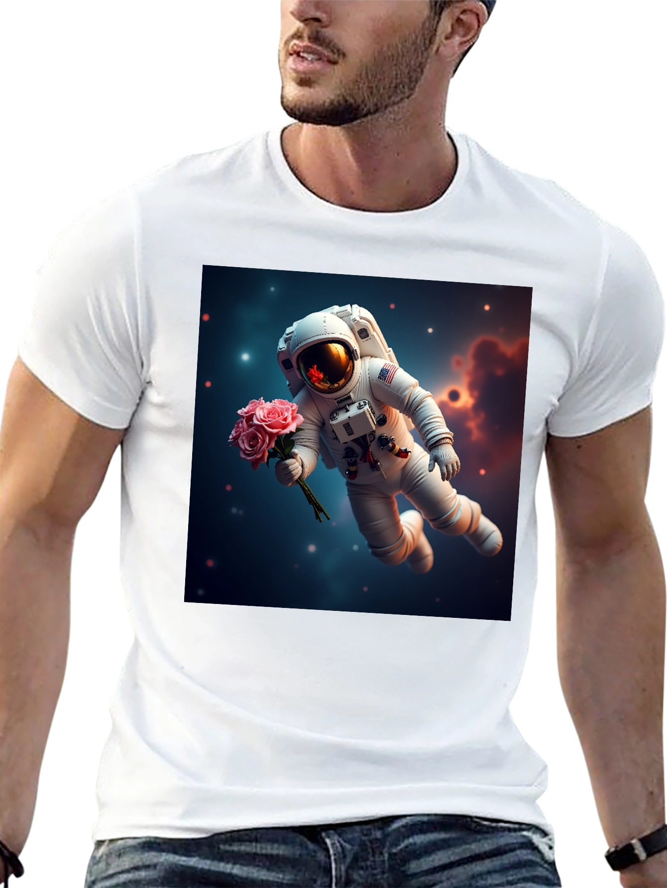 Astronaut with Roses Graphic T-Shirt