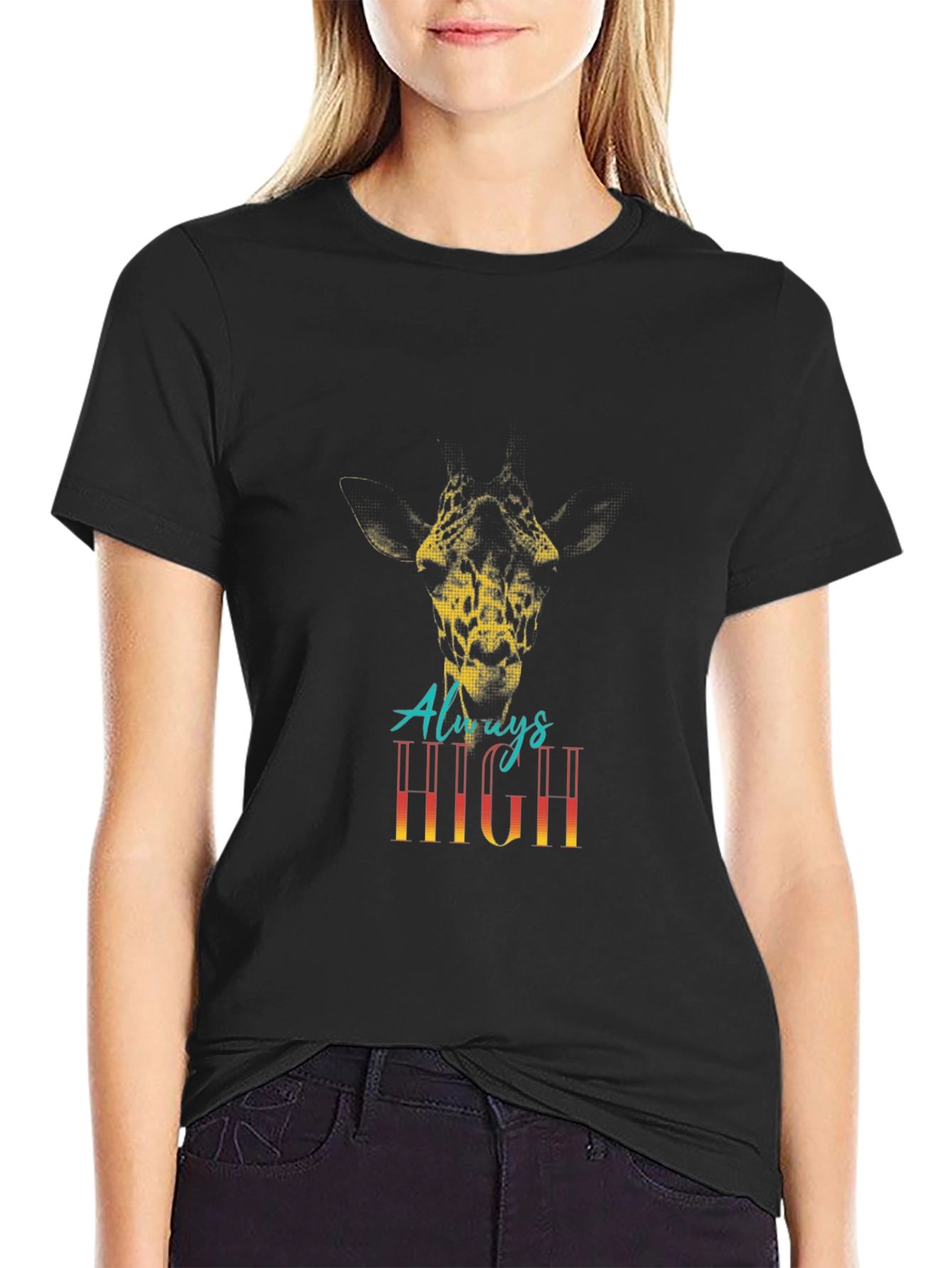 Always High Giraffe Graphic Tee - Black