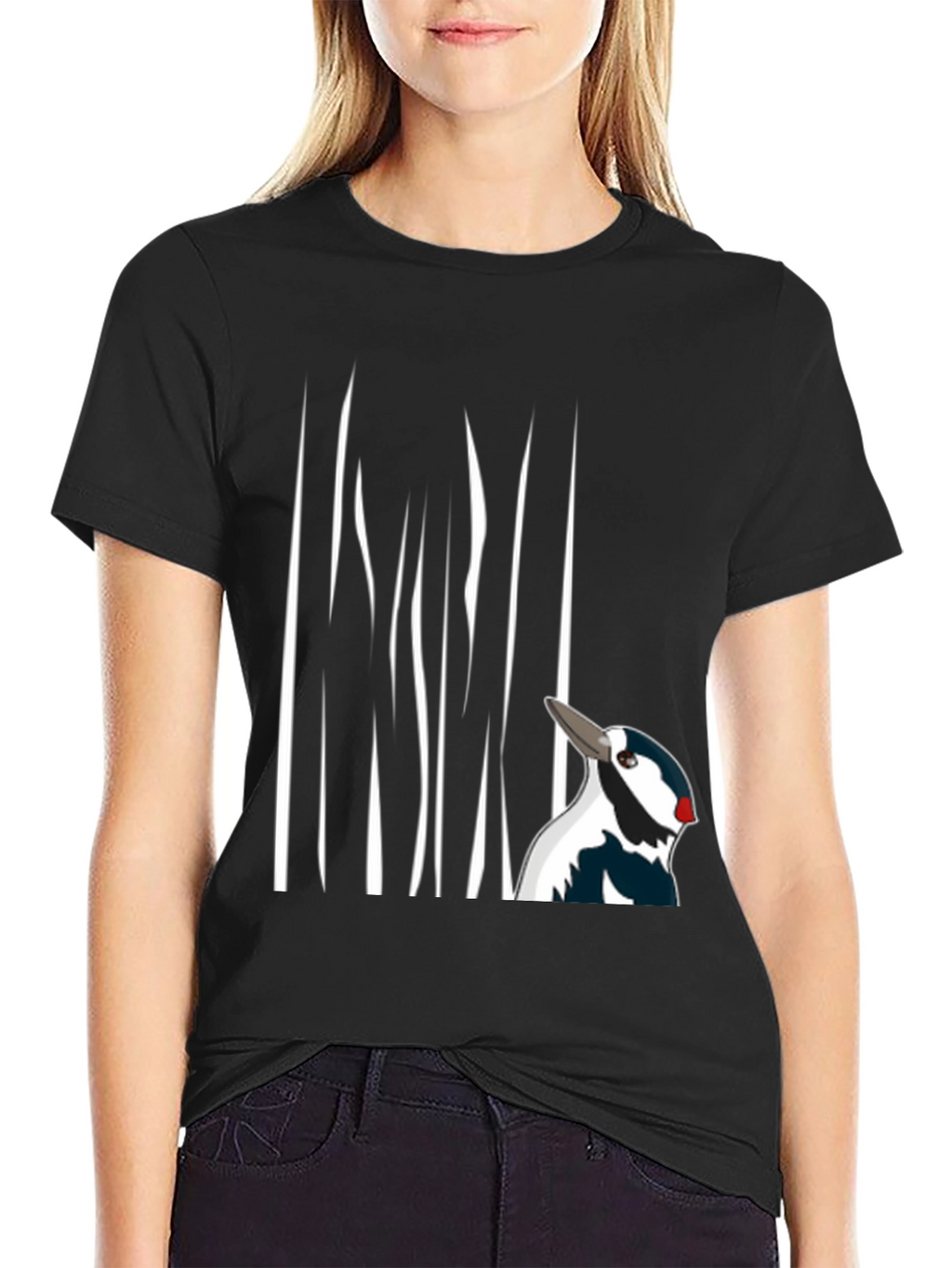 Woodpecker Graphic Tee - Black Cotton T-Shirt