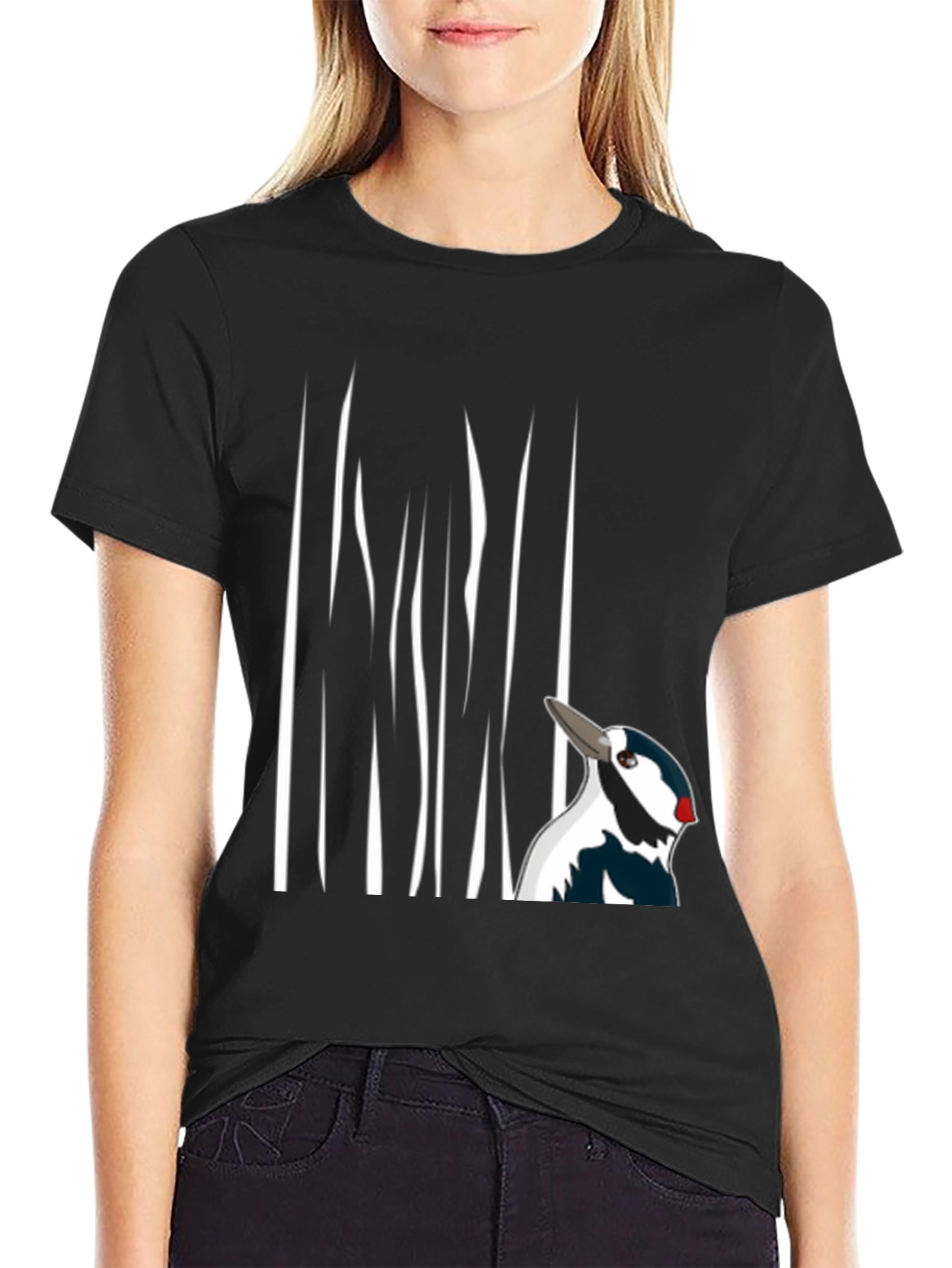 Woodpecker Graphic Tee - Black Cotton T-Shirt