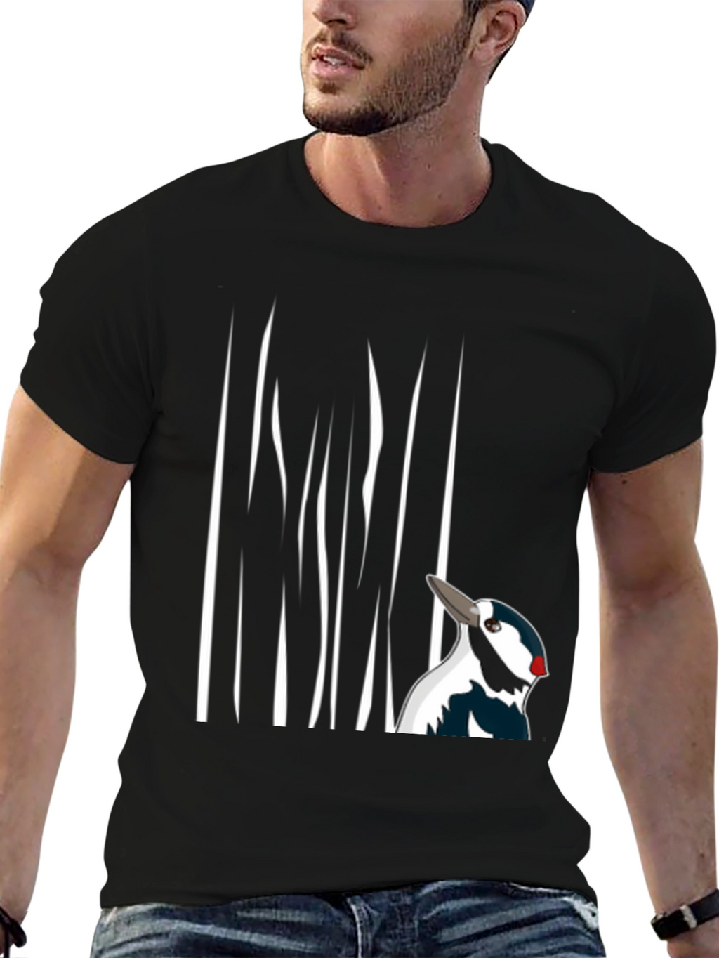 Woodpecker Graphic Tee - Black Cotton T-Shirt