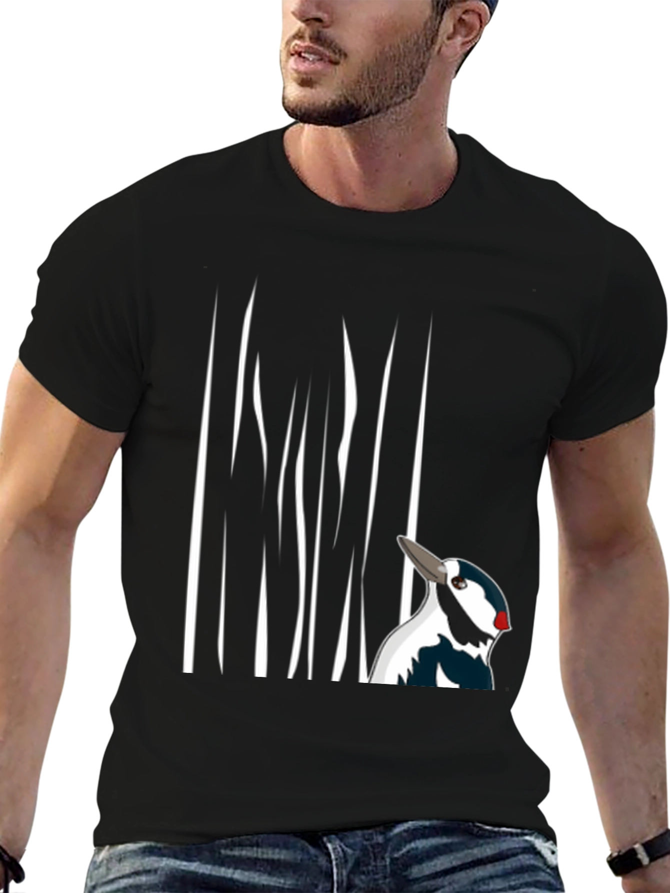 Woodpecker Graphic Tee - Black Cotton T-Shirt