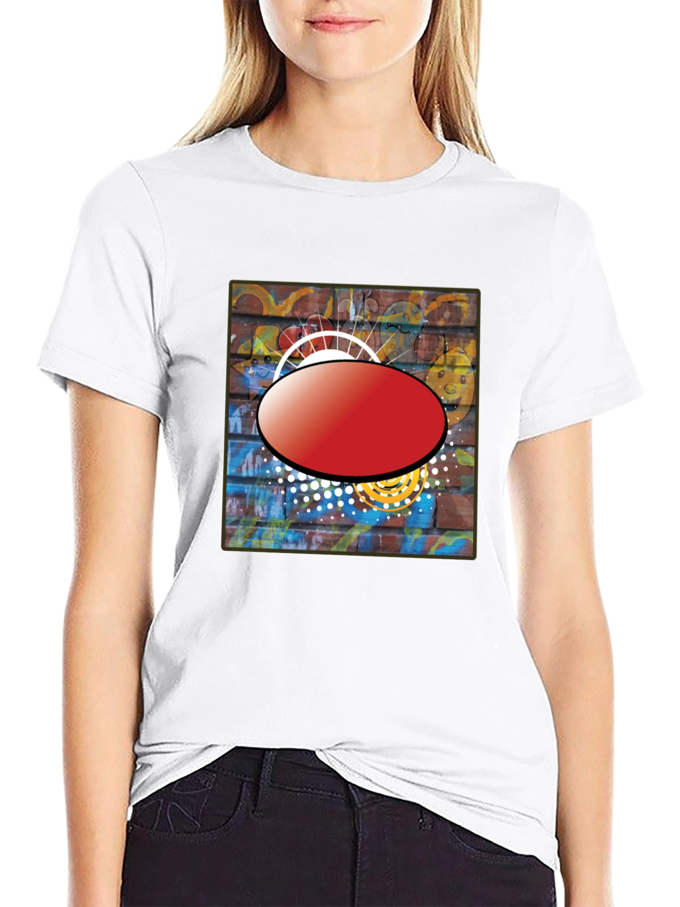 Black Graphic T-Shirt with Abstract Brick Wall Design