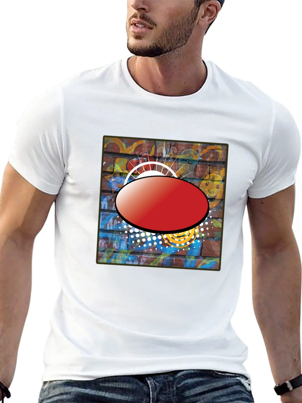 Black Graphic T-Shirt with Abstract Brick Wall Design