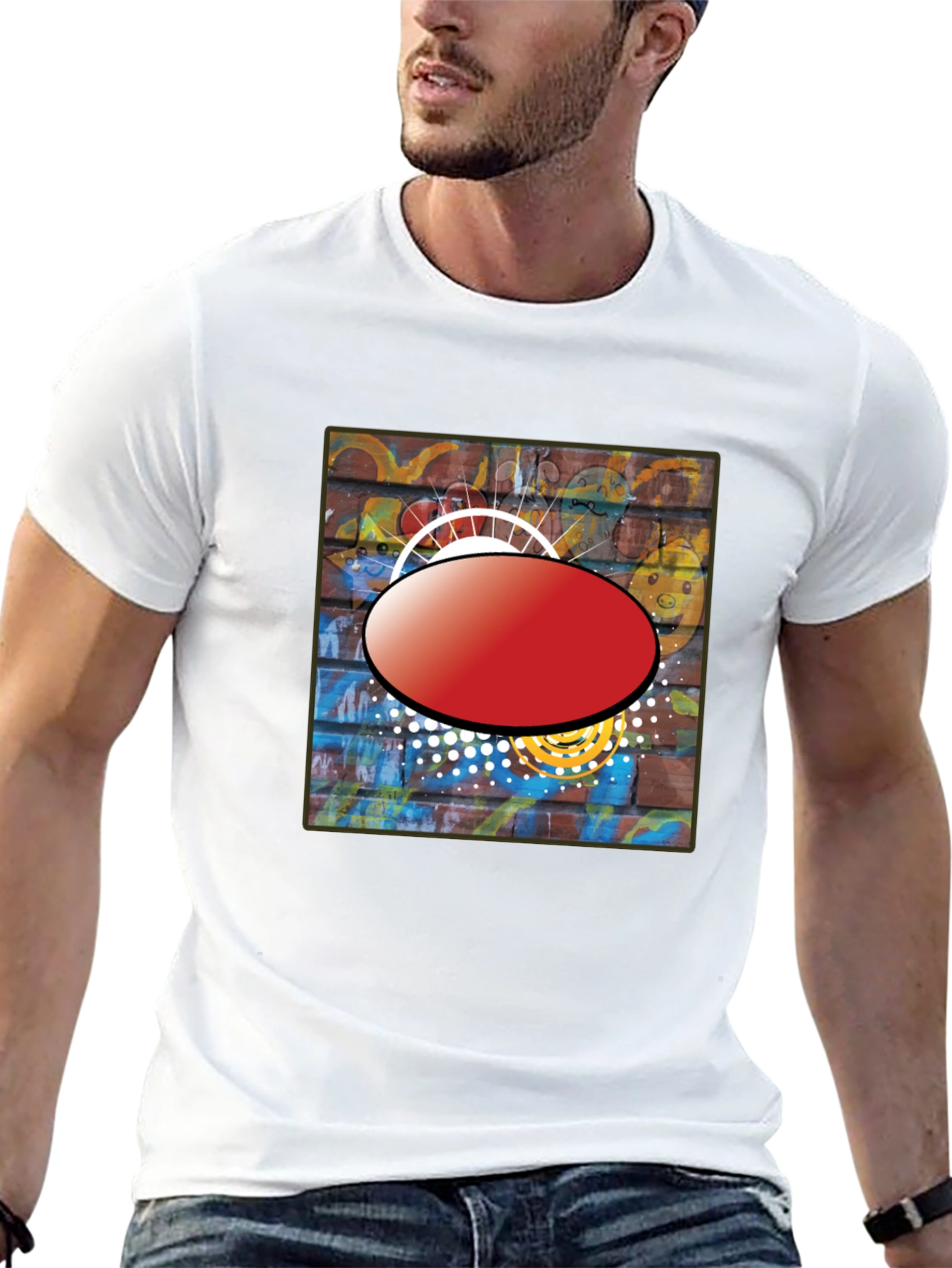 Black Graphic T-Shirt with Abstract Brick Wall Design