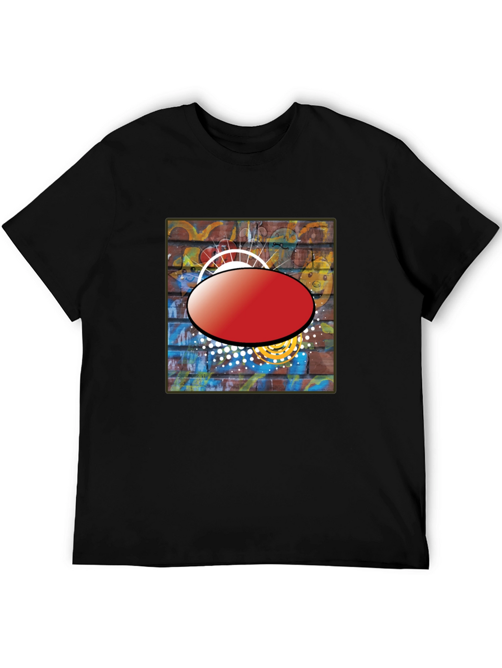 Black Graphic T-Shirt with Abstract Brick Wall Design