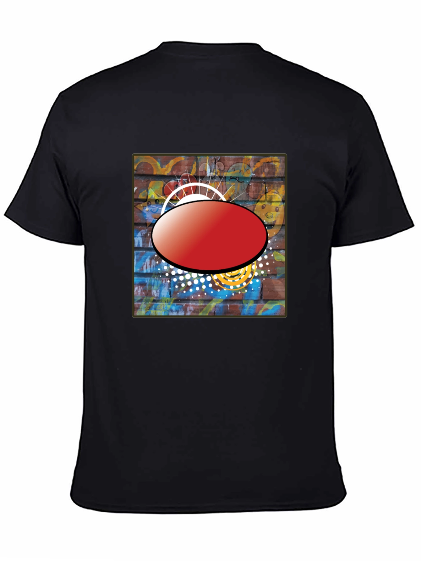Black Graphic T-Shirt with Abstract Brick Wall Design