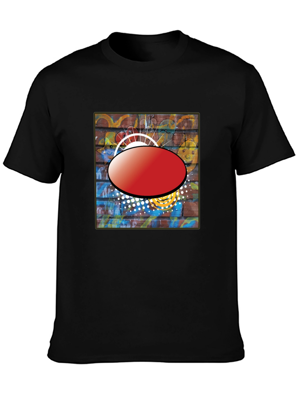 Black Graphic T-Shirt with Abstract Brick Wall Design