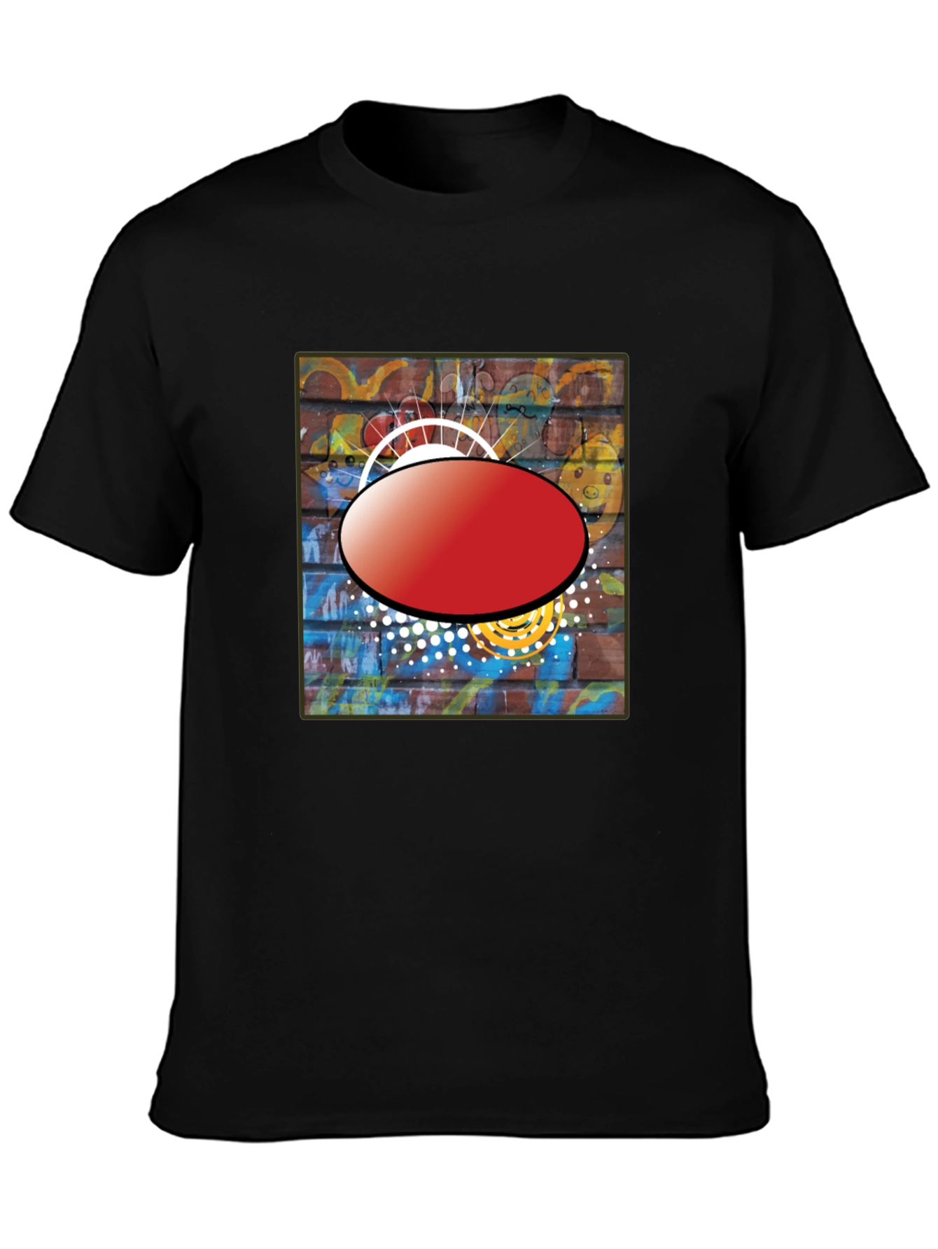 Black Graphic T-Shirt with Abstract Brick Wall Design