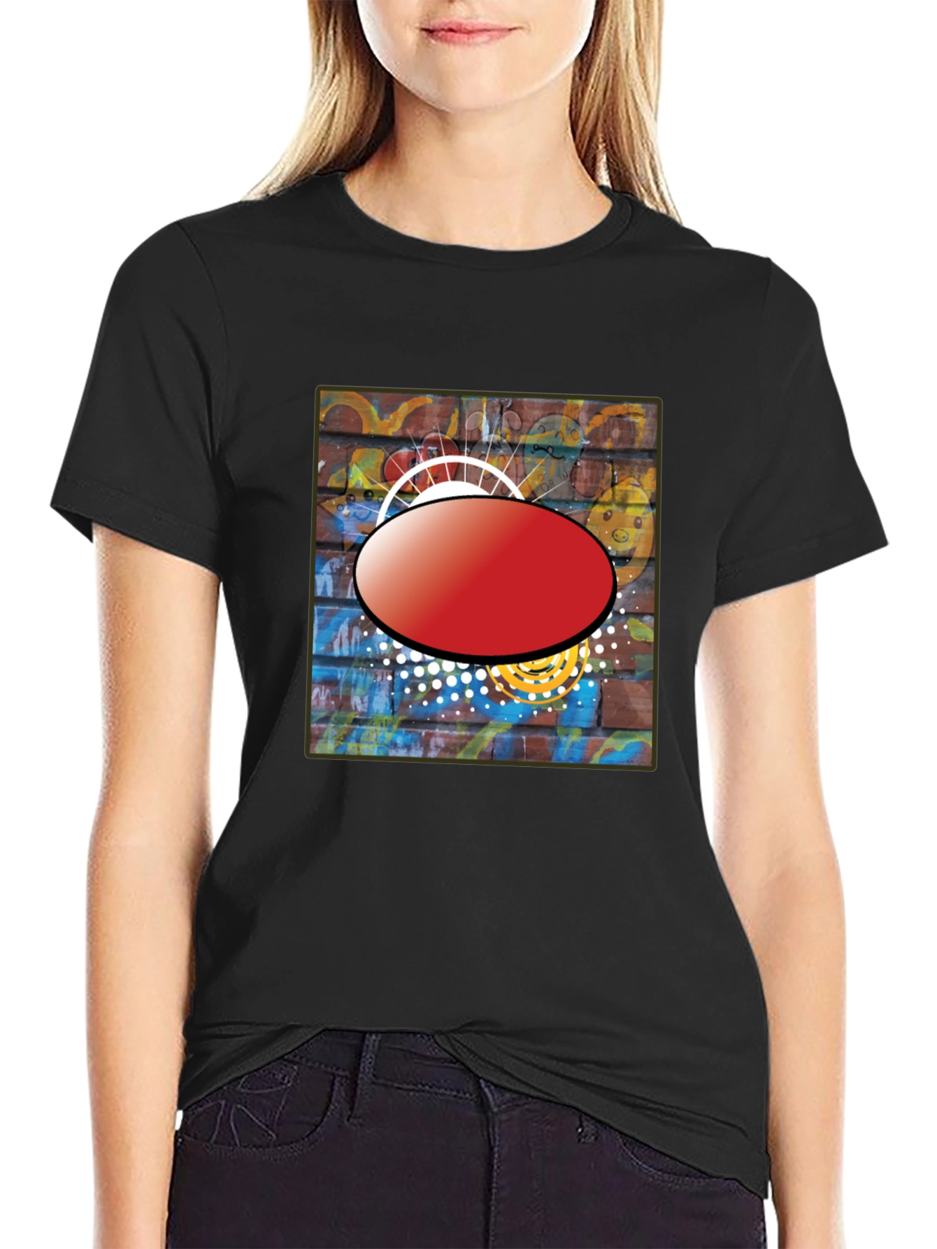 Black Graphic T-Shirt with Abstract Brick Wall Design