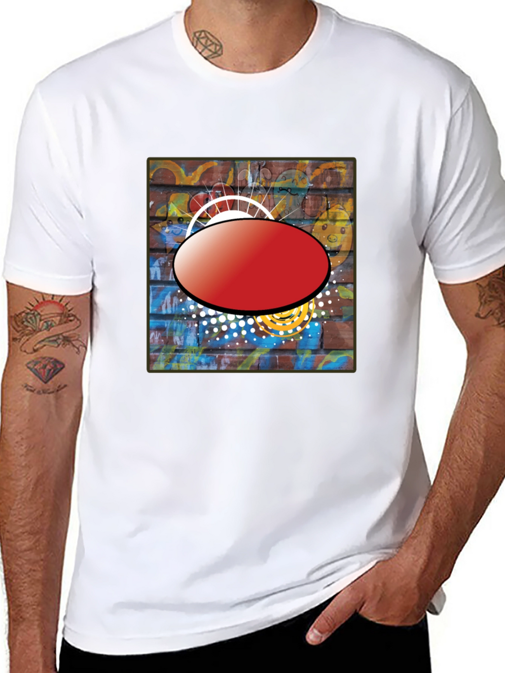 Black Graphic T-Shirt with Abstract Brick Wall Design