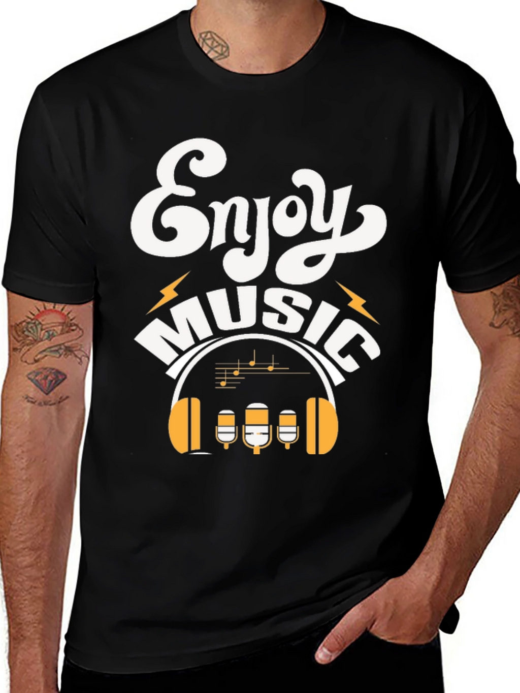 Enjoy Music Graphic Print Crew Neck T-Shirt