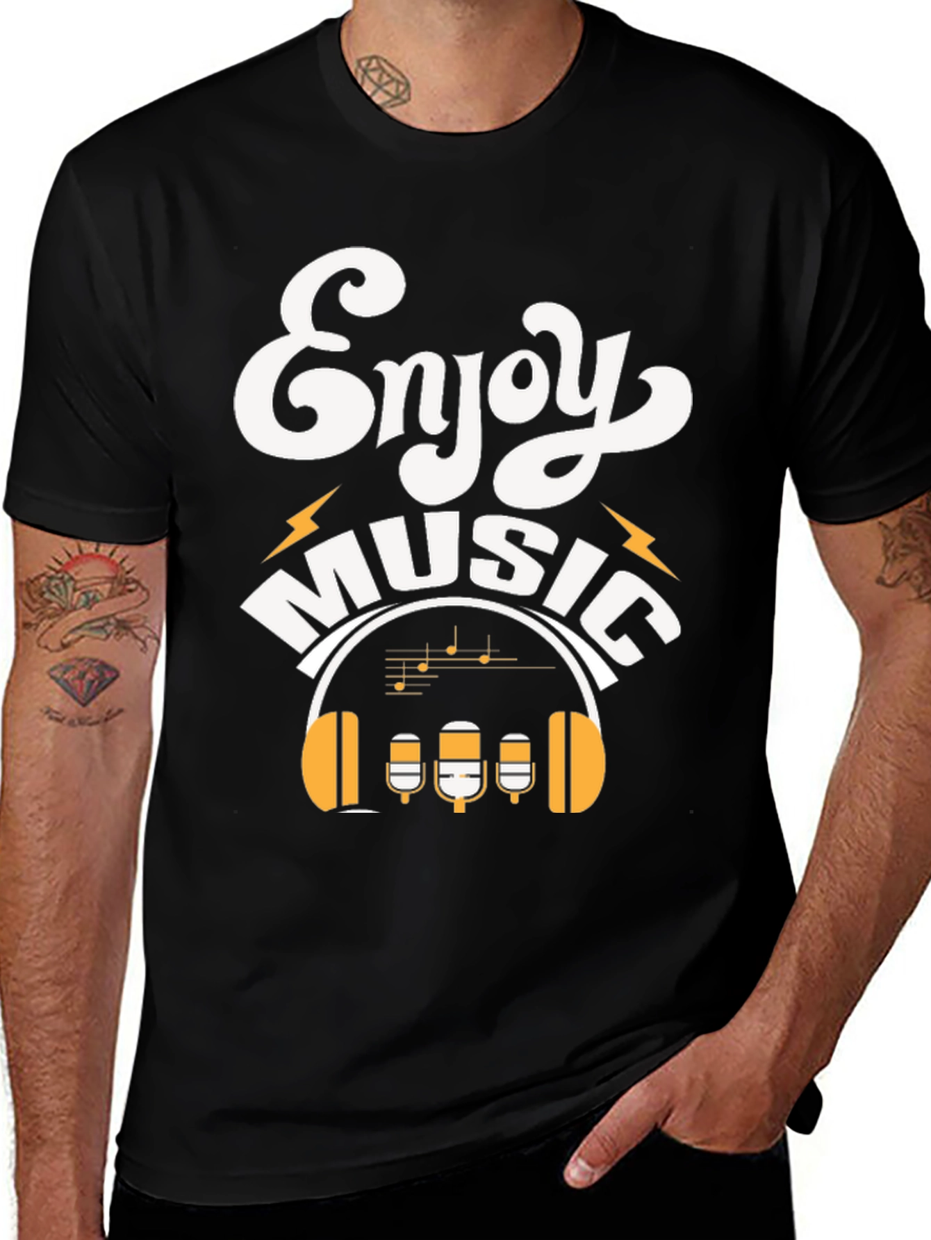 Enjoy Music Graphic Print Crew Neck T-Shirt