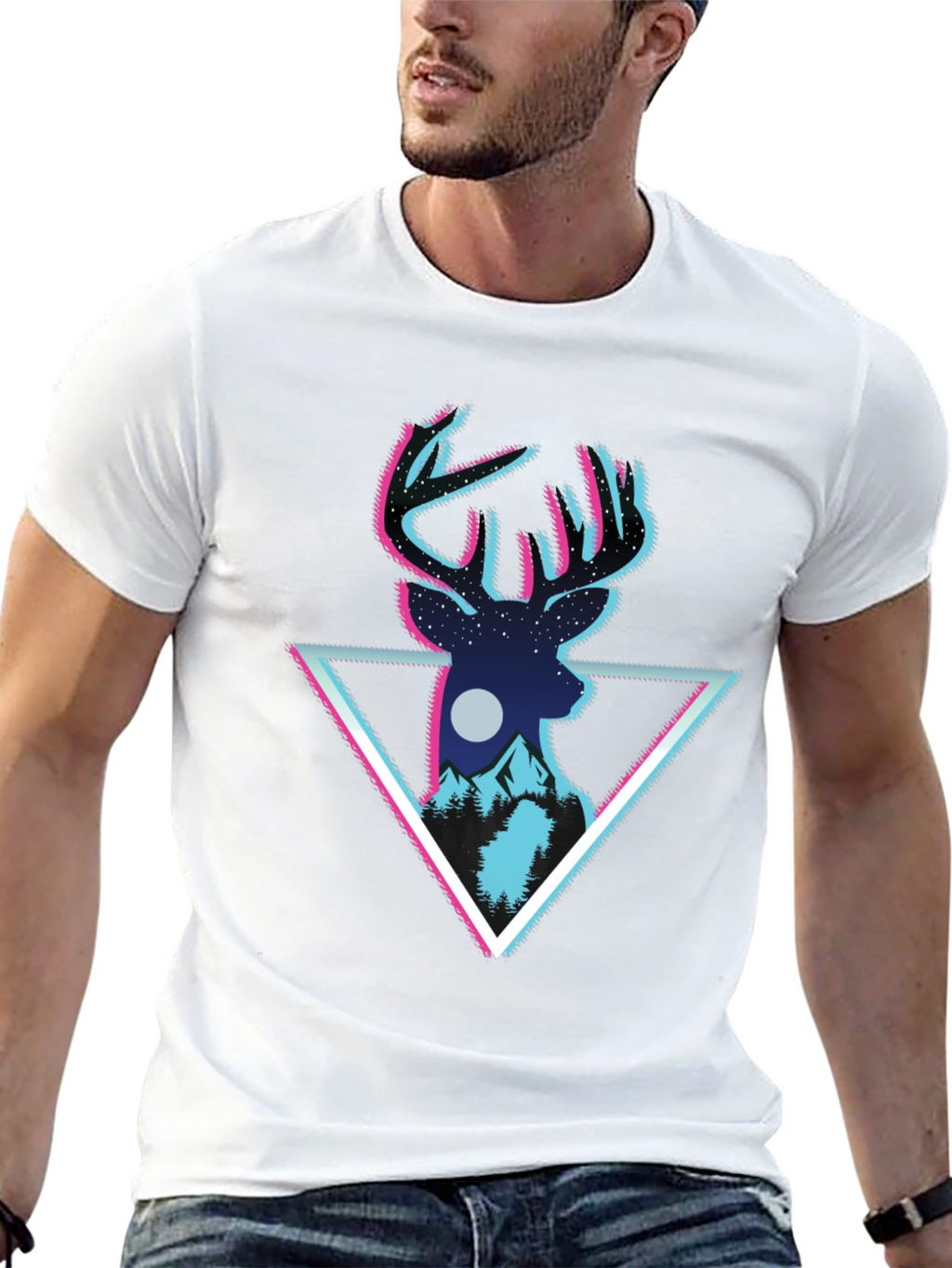 Deer Triangle Graphic T-Shirt - Mens Black Tee