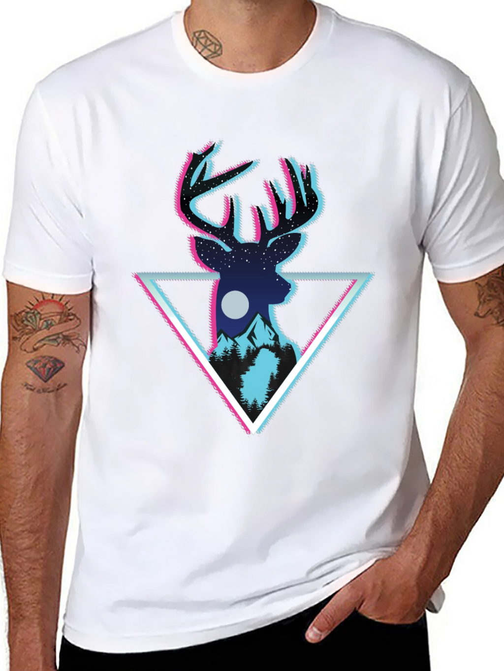 Deer Triangle Graphic T-Shirt - Mens Black Tee