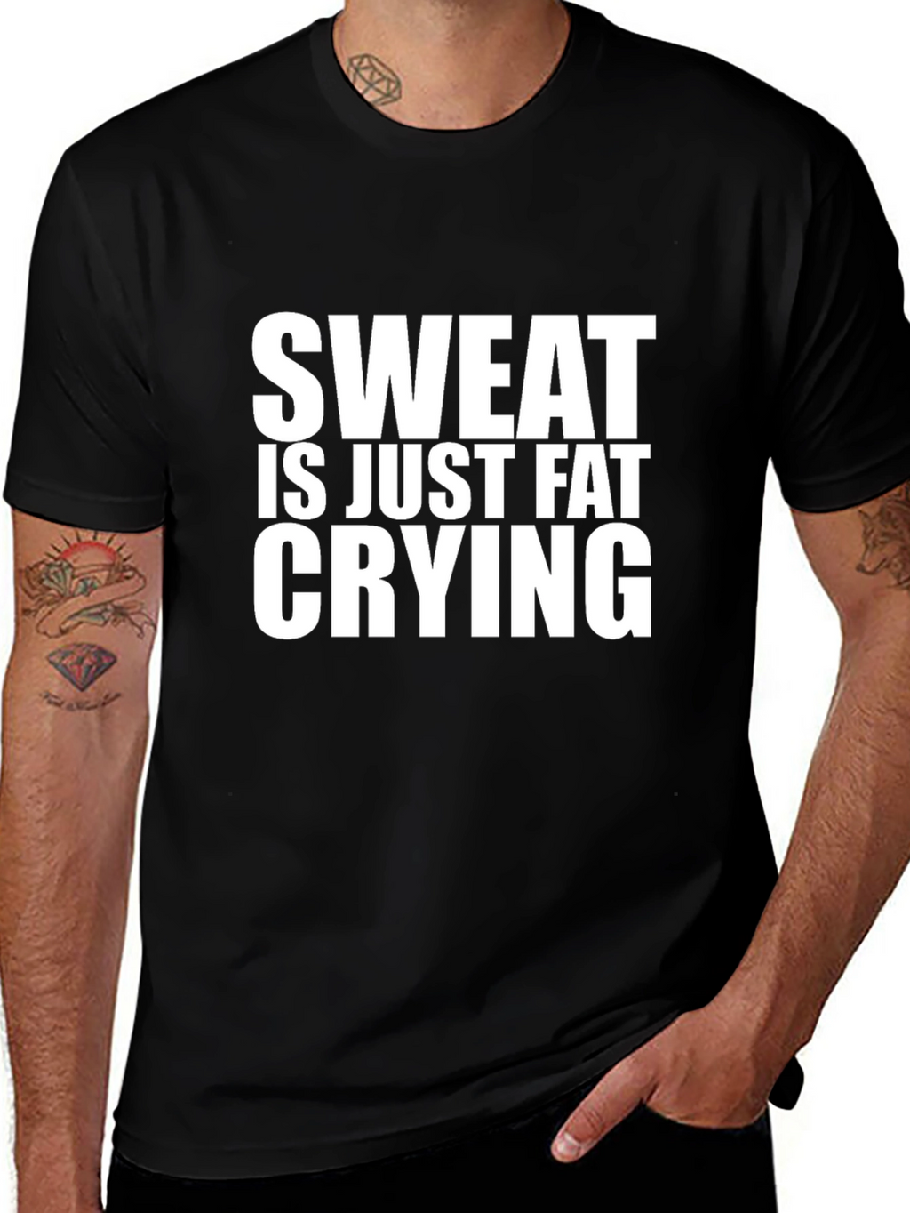 Funny Sweat is Fat Crying Black T-Shirt