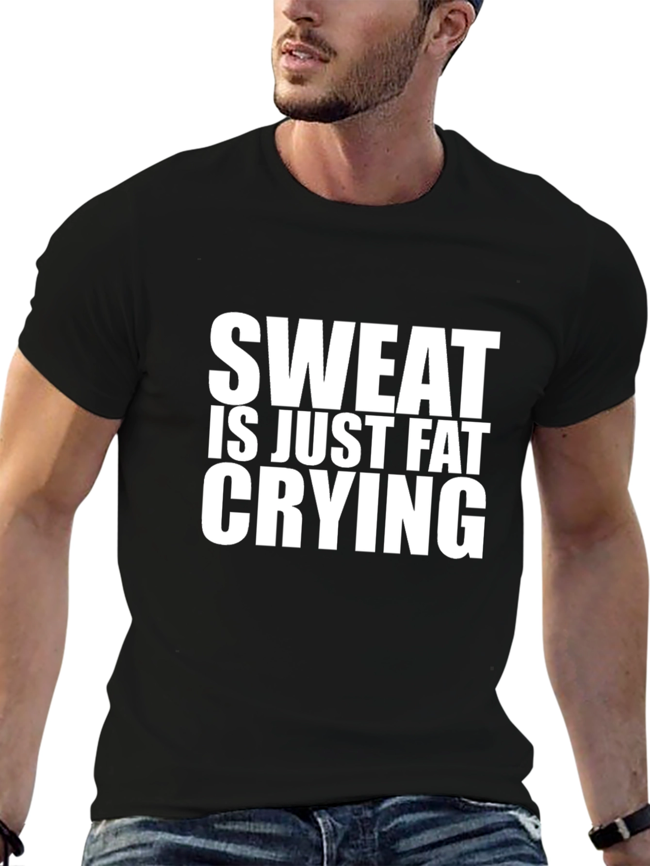 Funny Sweat is Fat Crying Black T-Shirt