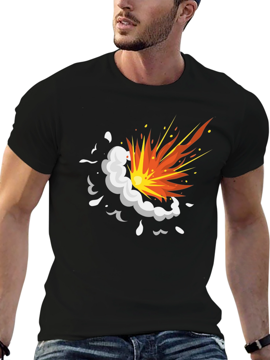 Explosion Graphic Black T-Shirt - Cartoon Style