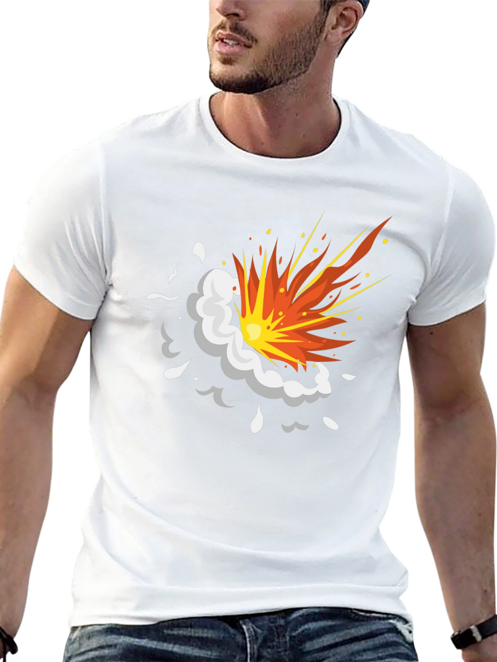 Explosion Graphic Black T-Shirt - Cartoon Style