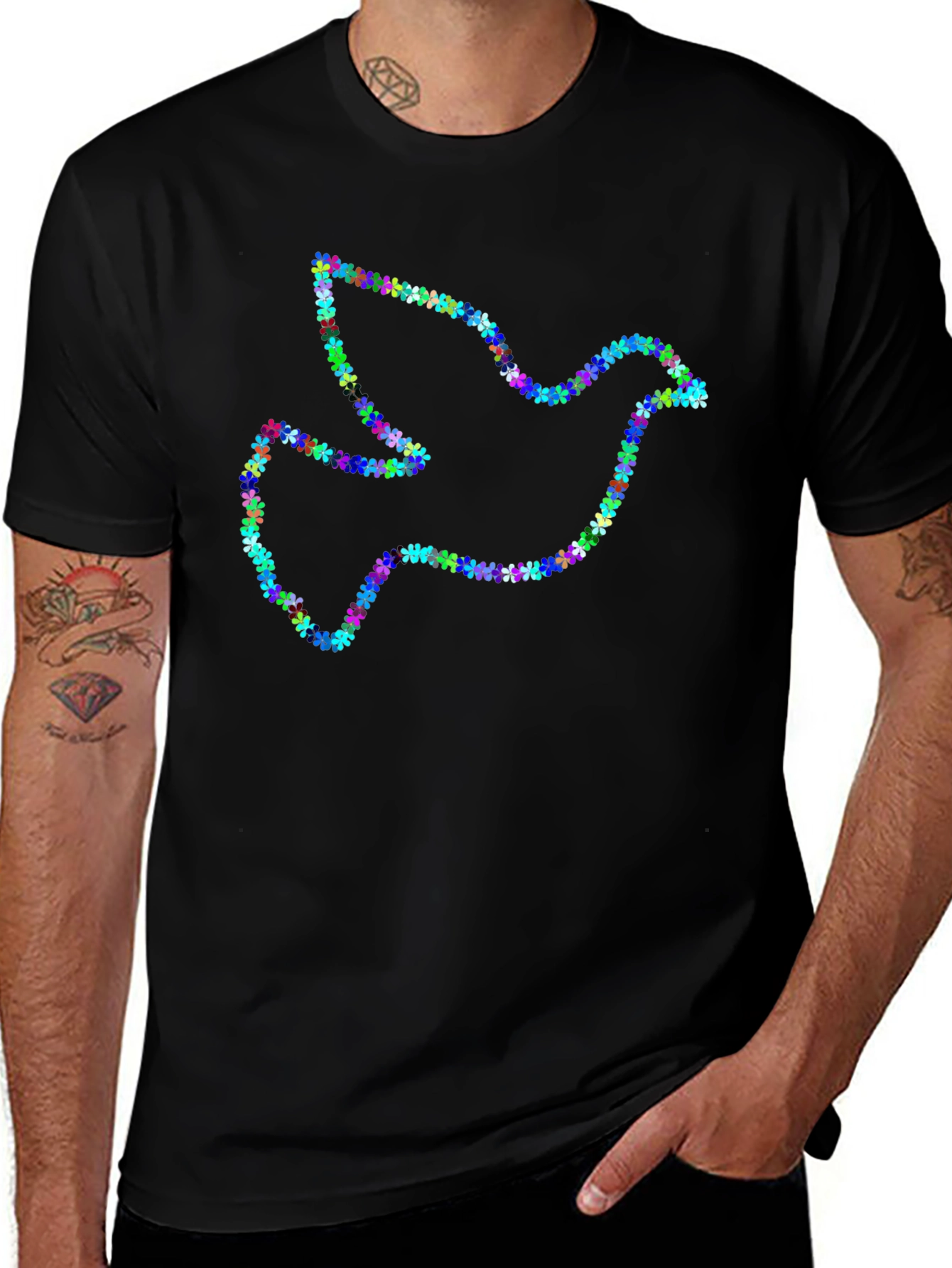 Floral Dove Graphic T-Shirt - Peace Design