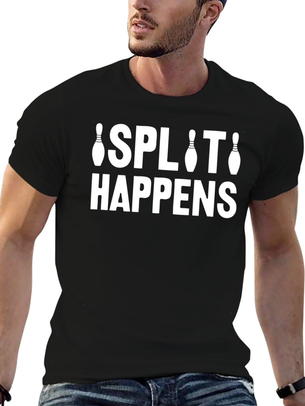 Split Happens Bowling T-Shirt - Black Crew Neck Tee