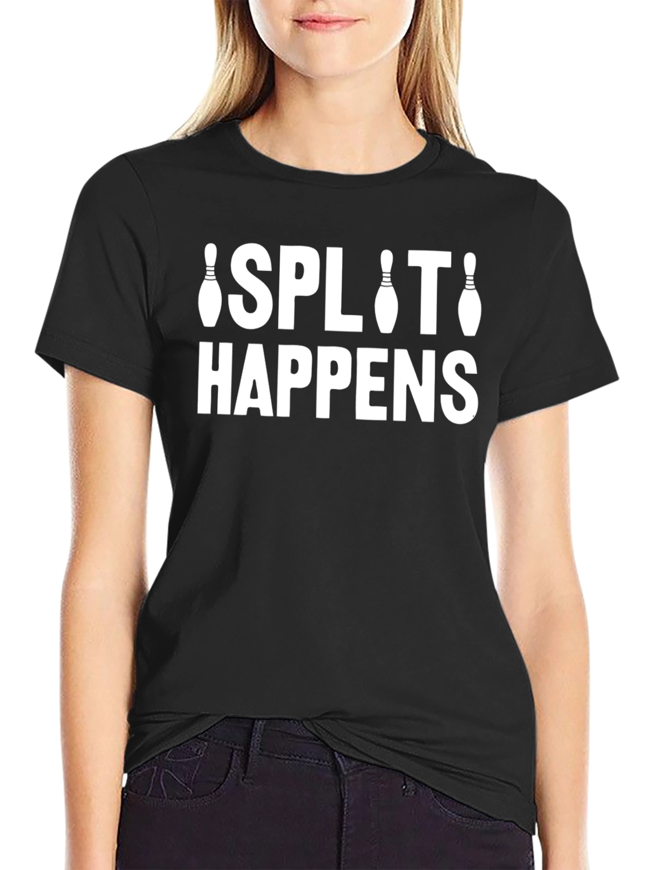 Split Happens Bowling T-Shirt - Black Crew Neck Tee