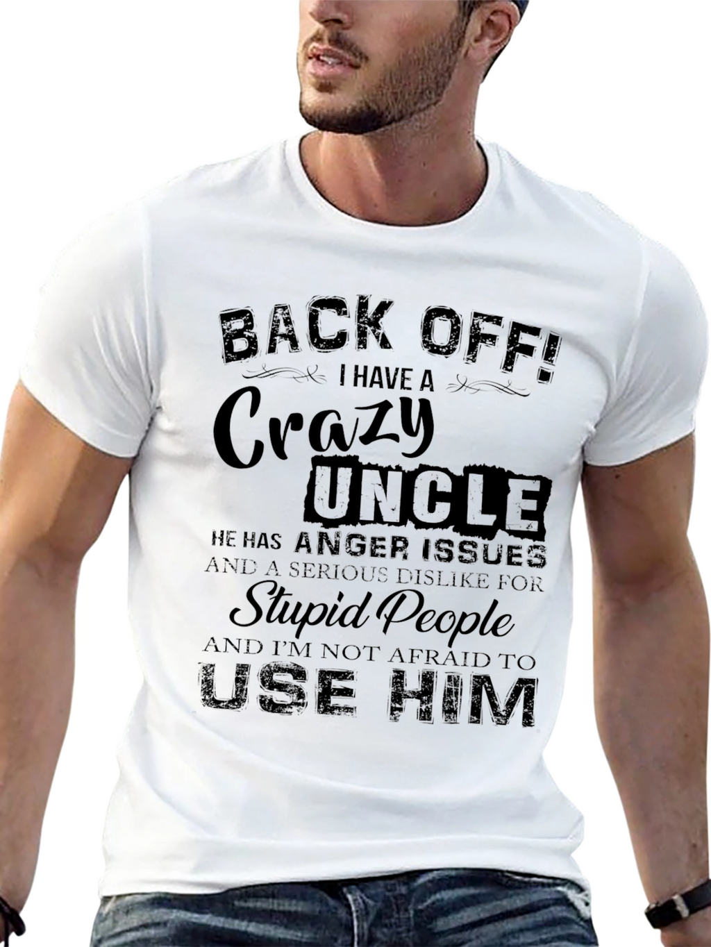 Back Off! Crazy Uncle Black Graphic T-Shirt