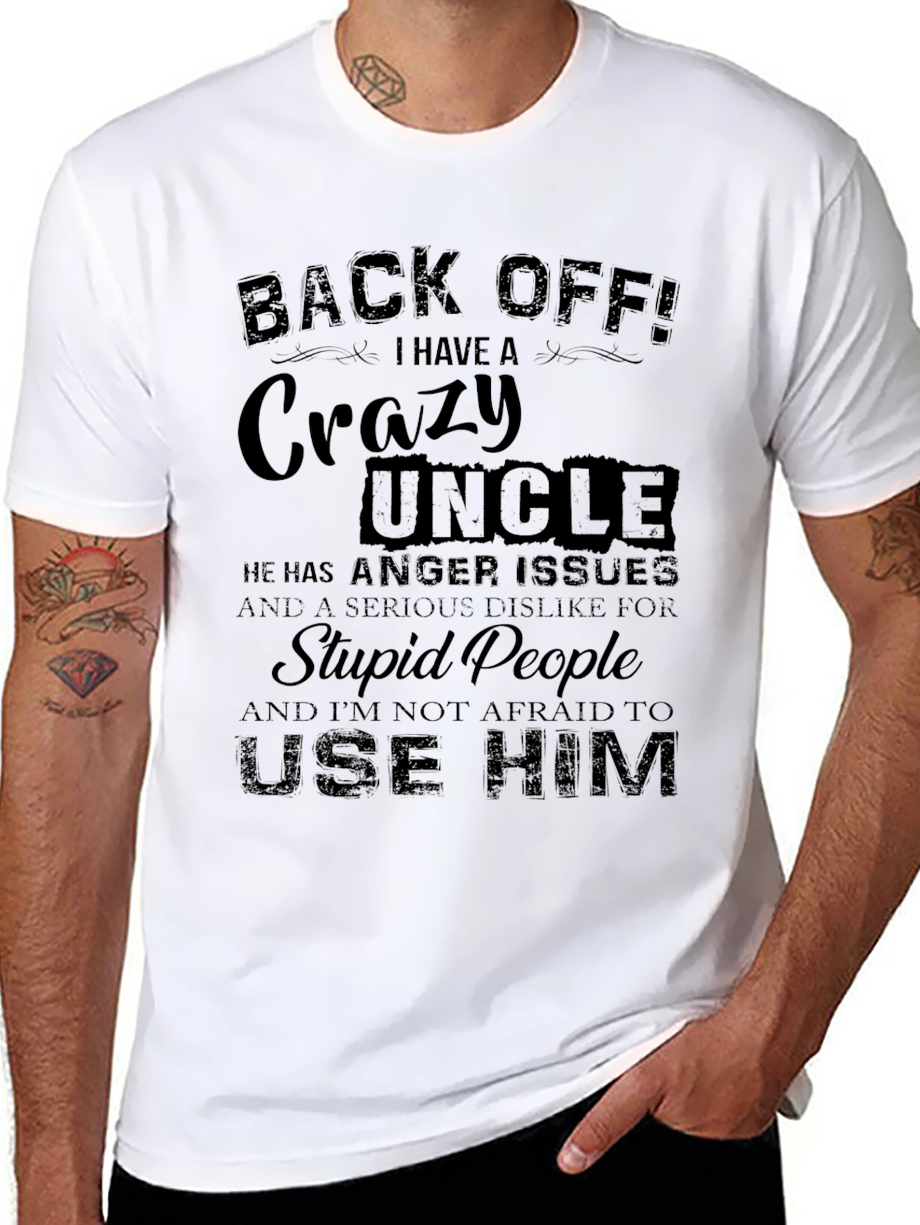 Back Off! Crazy Uncle Black Graphic T-Shirt