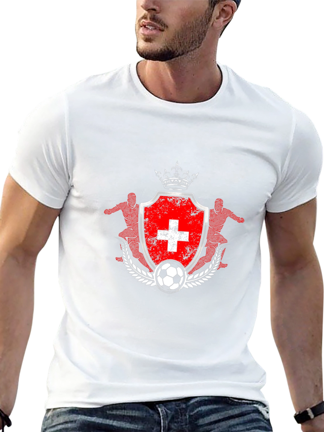 Swiss Football T-Shirt - Red Crest Design