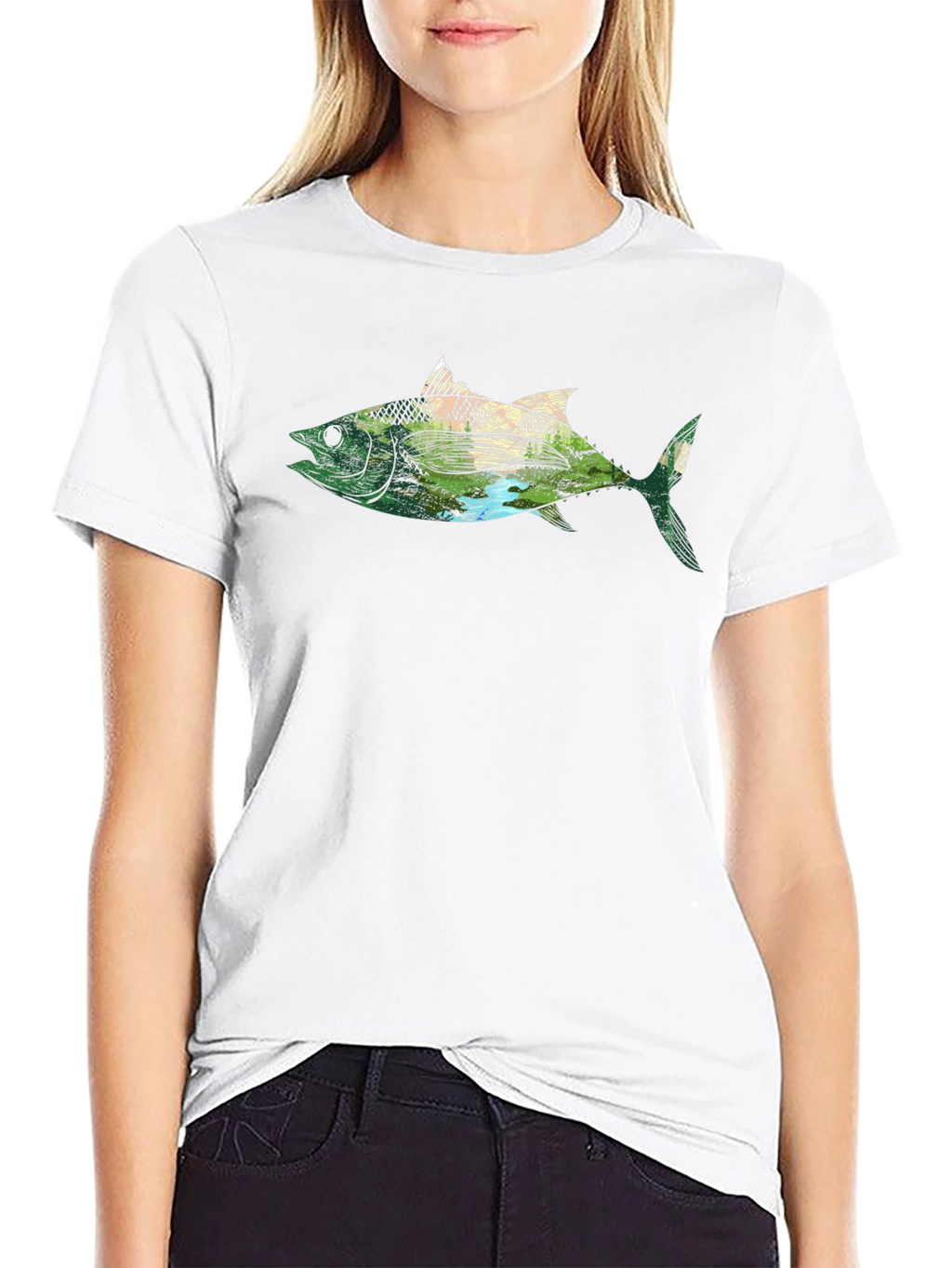 Nature Fish Graphic Black T-Shirt