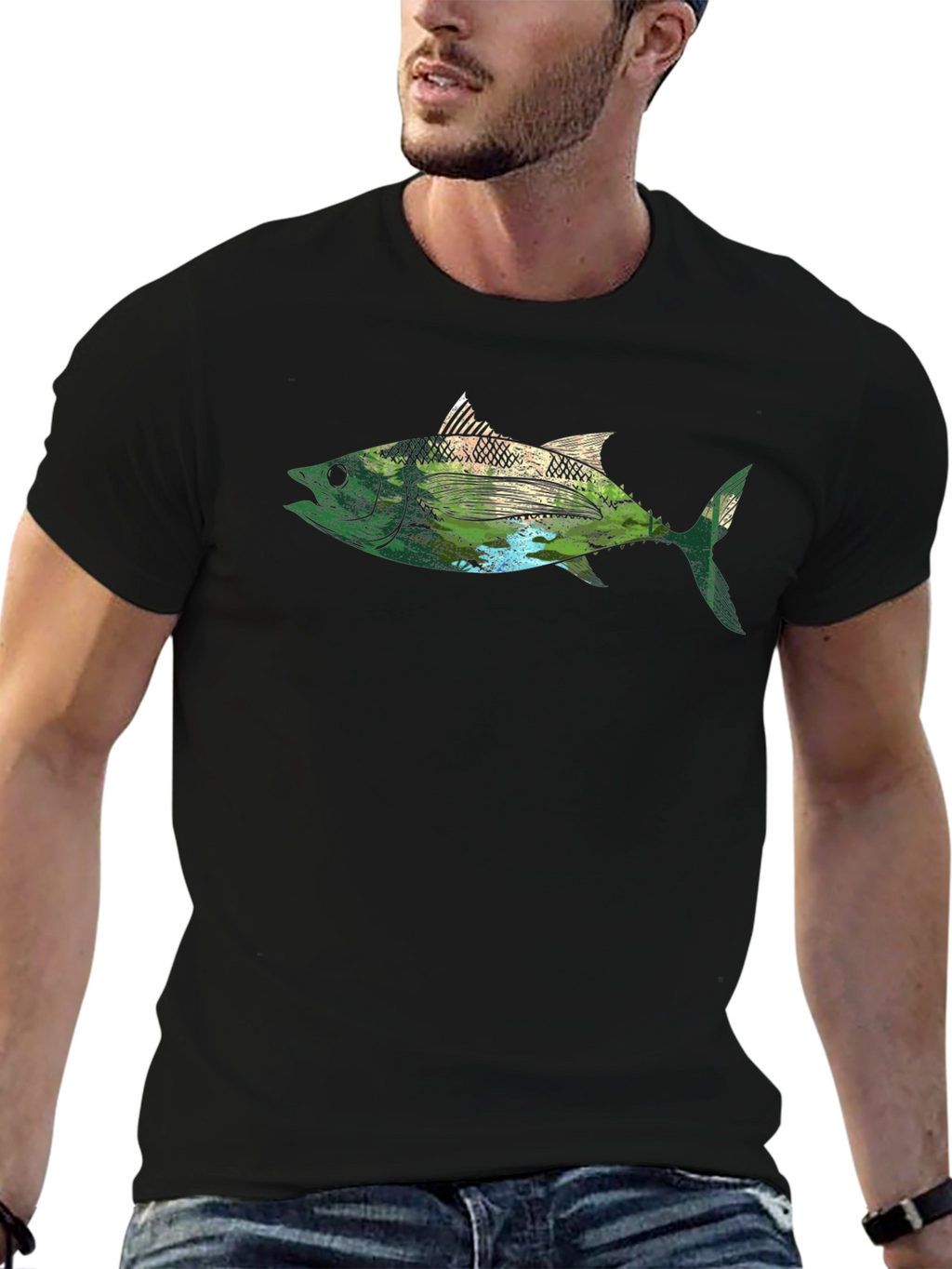Nature Fish Graphic Black T-Shirt