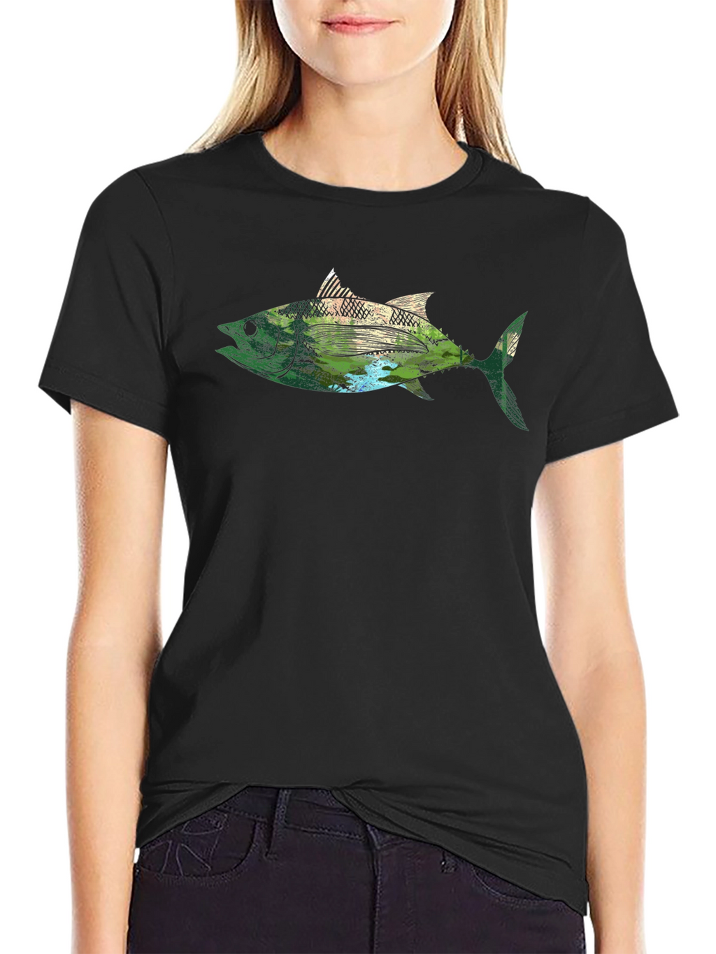 Nature Fish Graphic Black T-Shirt