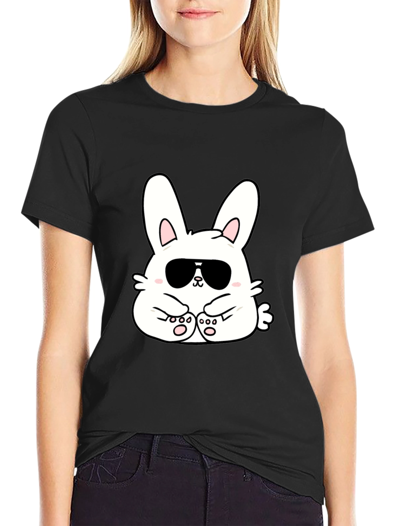 Cool Bunny T-Shirt - Black Cotton Blend