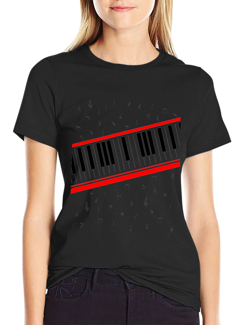 Piano Keys Graphic Tee - Music Lovers Black T-Shirt