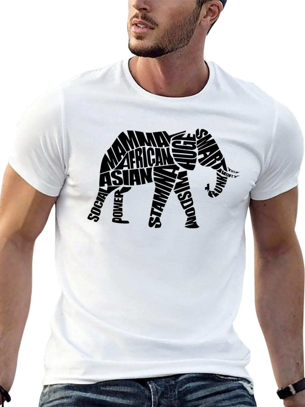 Elephant Word Art Graphic Tee - Black T-Shirt
